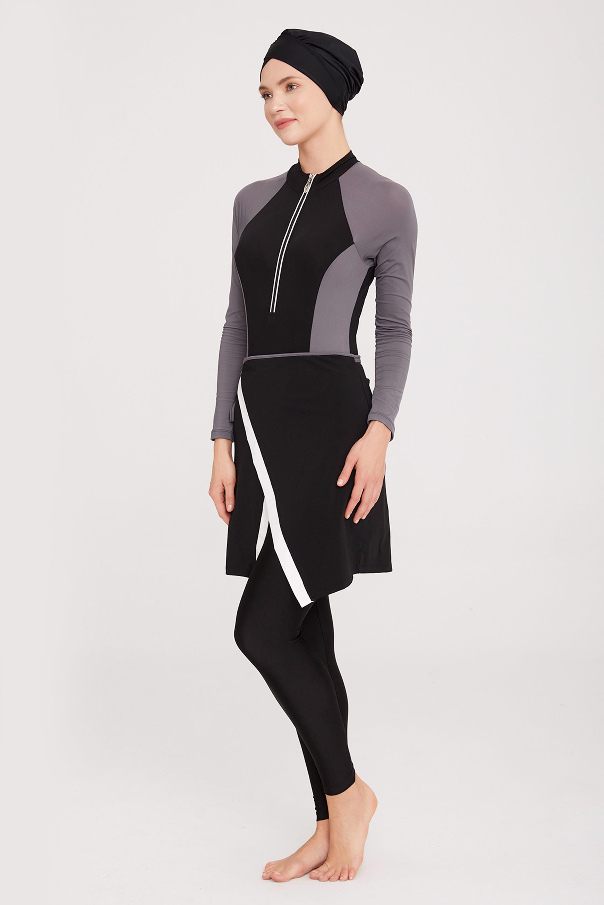 Vêtements hijab NOIR ENSEMBLE DE MAILLOT DE BAIN HIJAB AVEC JUPE NOUÉE 4457