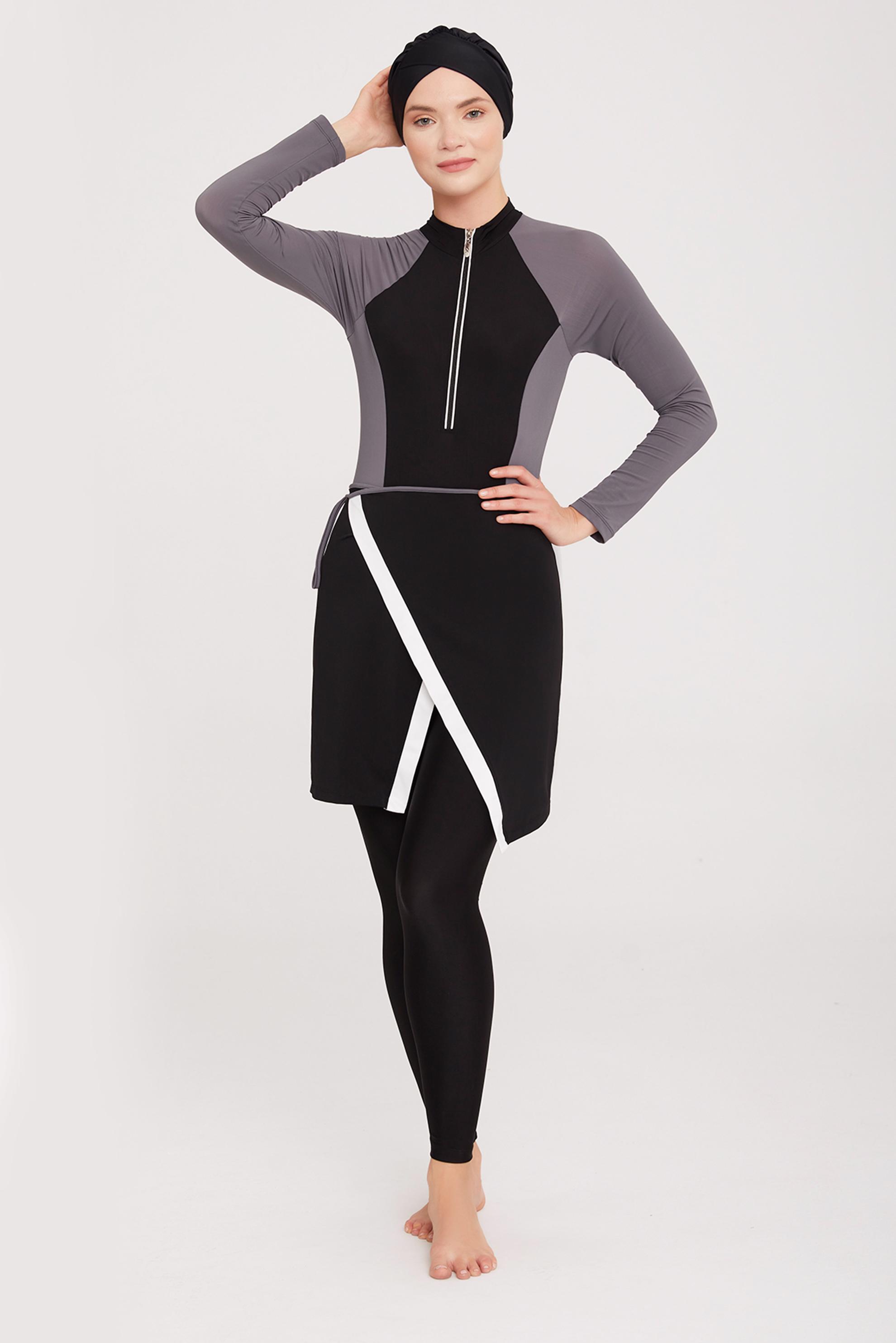 Vêtements hijab NOIR ENSEMBLE DE MAILLOT DE BAIN HIJAB AVEC JUPE NOUÉE 4457