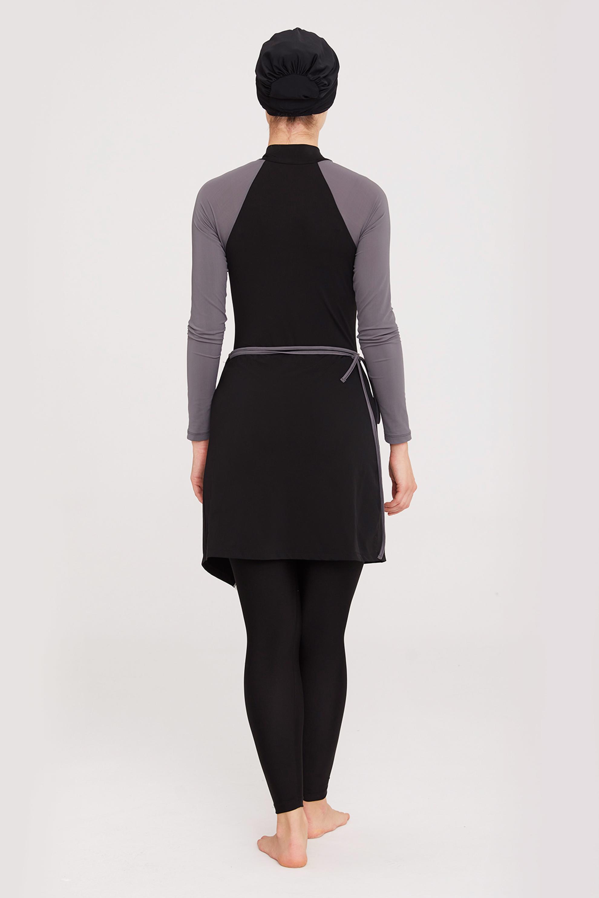 Vêtements hijab NOIR ENSEMBLE DE MAILLOT DE BAIN HIJAB AVEC JUPE NOUÉE 4457