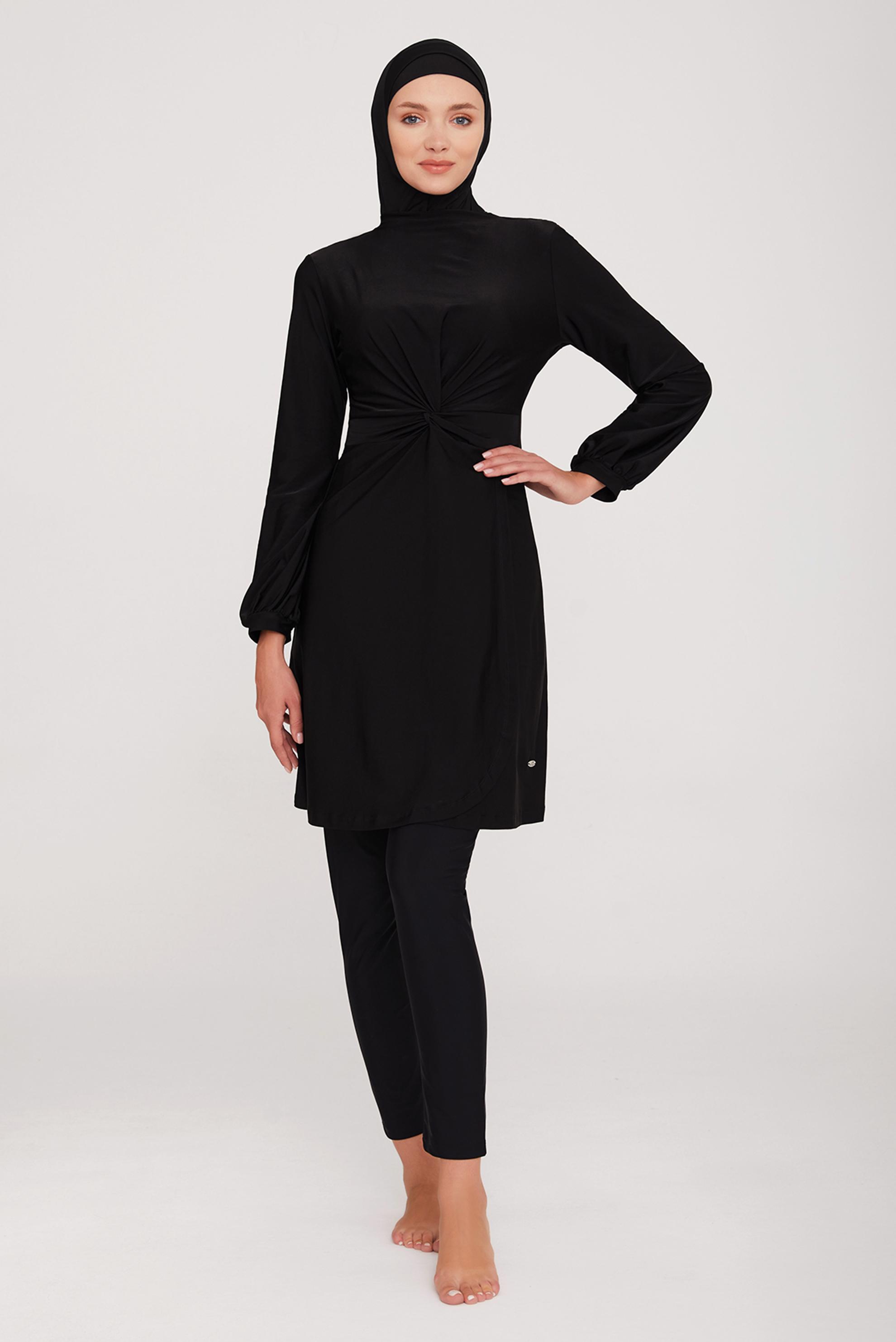 Vêtements hijab NOIR ENSEMBLE DE MAILLOT DE BAIN HIJAB AVEC DÉTAIL SMOCK 4464