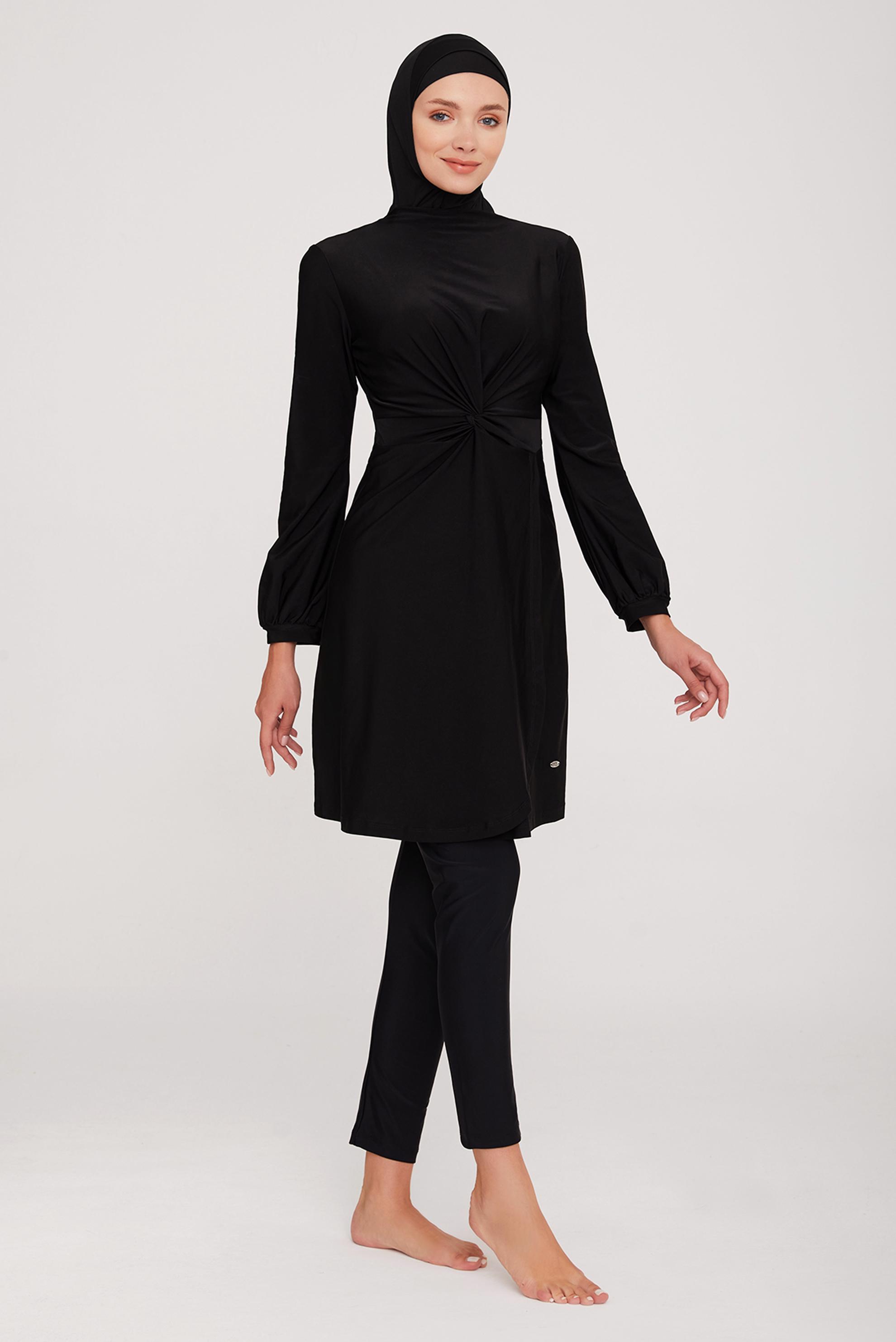 Vêtements hijab NOIR ENSEMBLE DE MAILLOT DE BAIN HIJAB AVEC DÉTAIL SMOCK 4464