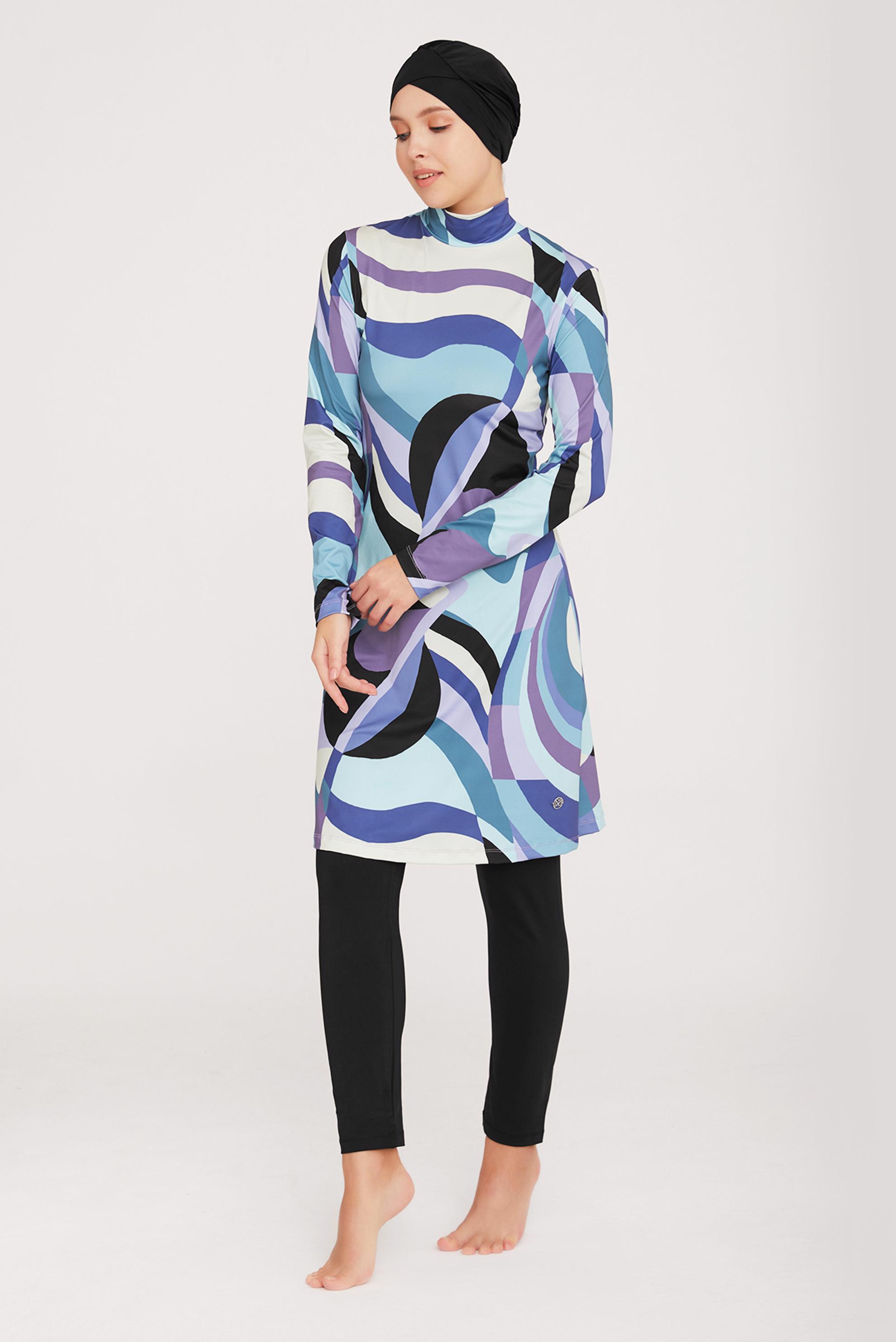 Tesettür giyim SİYAH DESENLİ LİKRALI TESETTÜR MAYO 8001