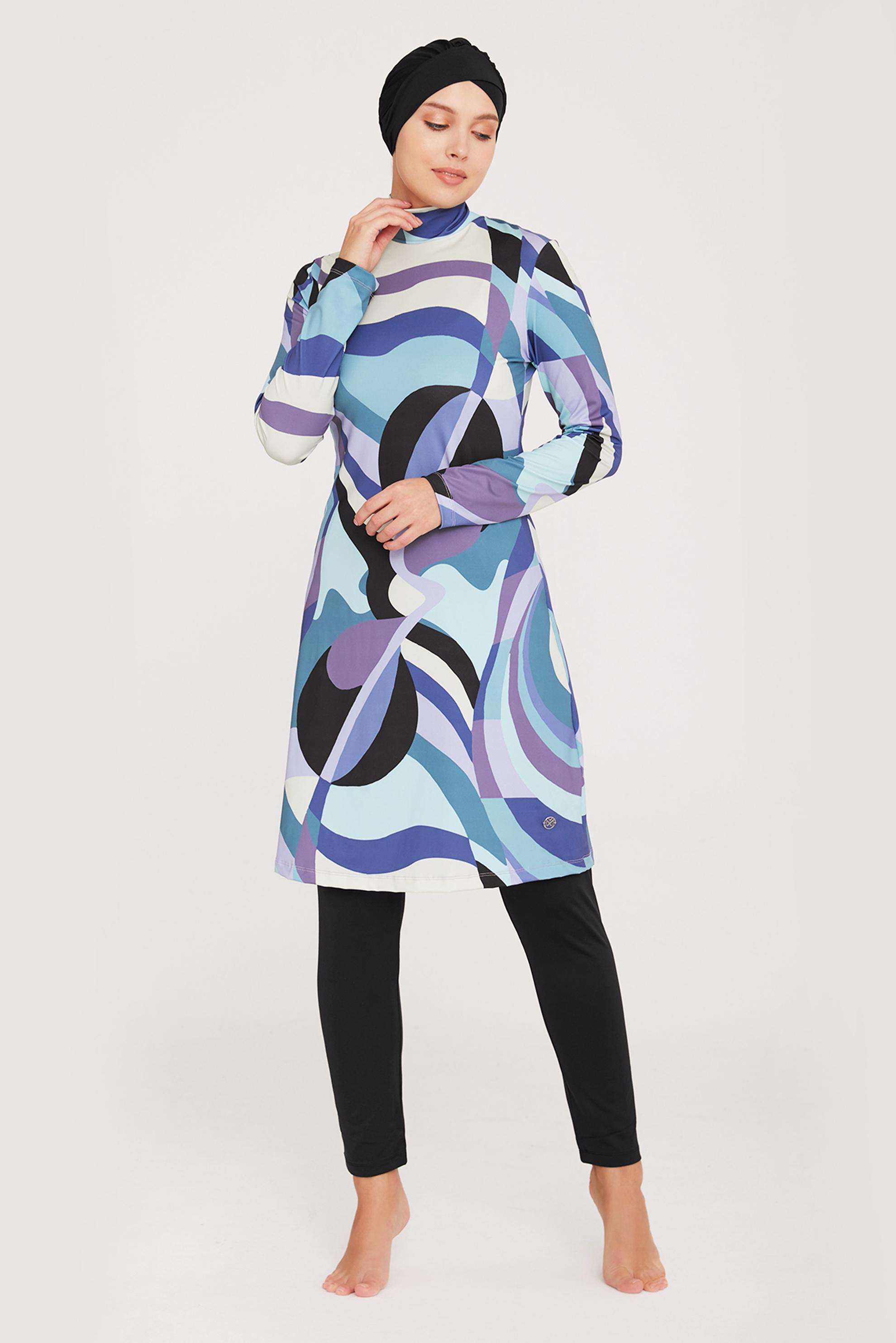 Tesettür giyim SİYAH DESENLİ LİKRALI TESETTÜR MAYO 8001