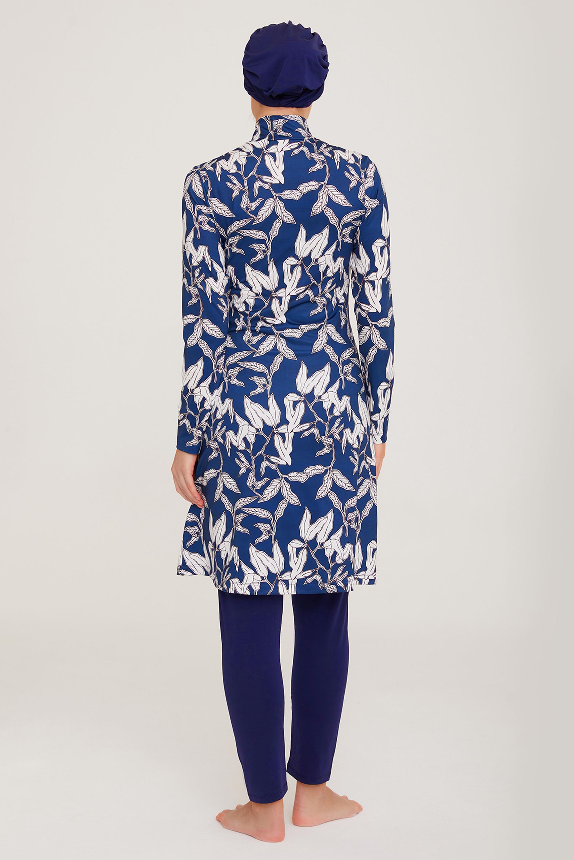 Tesettür giyim LACİVERT YAPRAK DESENLİ LİKRALI TESETTÜR MAYO 8002