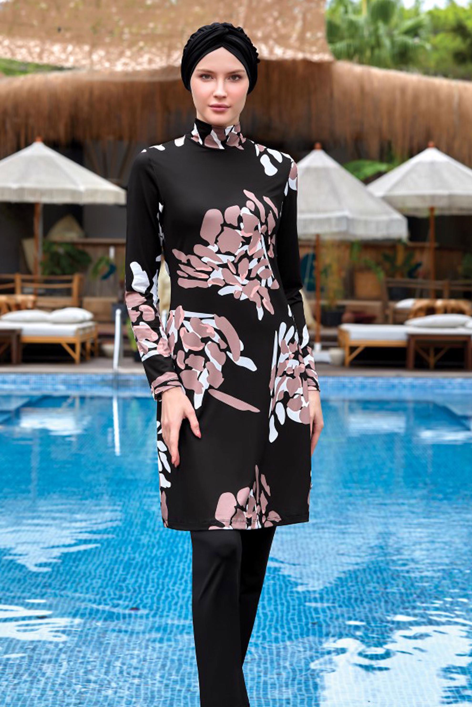 Tesettür giyim SİYAH DESENLİ LİKRALI TESETTÜR MAYO 8003