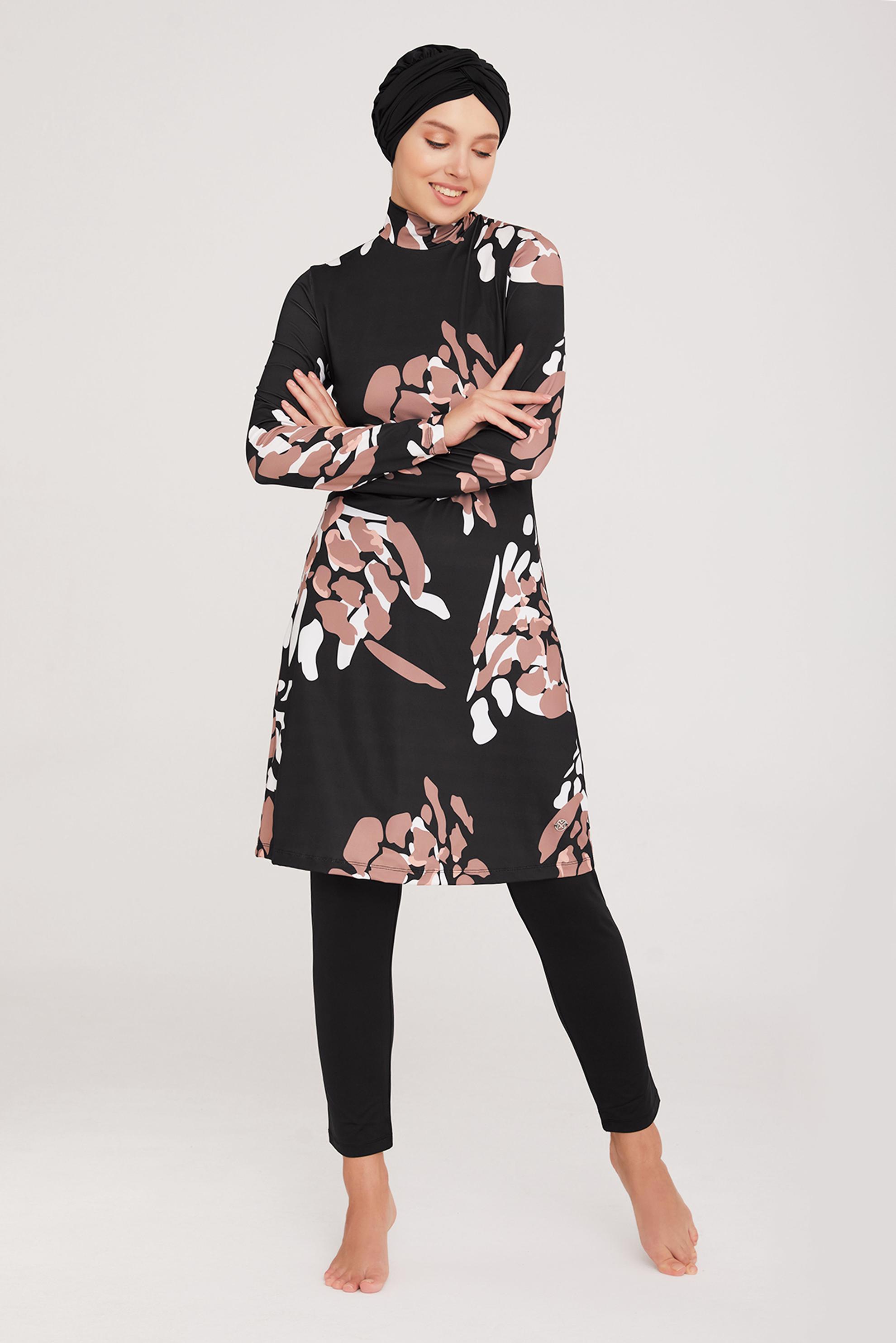 Tesettür giyim SİYAH DESENLİ LİKRALI TESETTÜR MAYO 8003