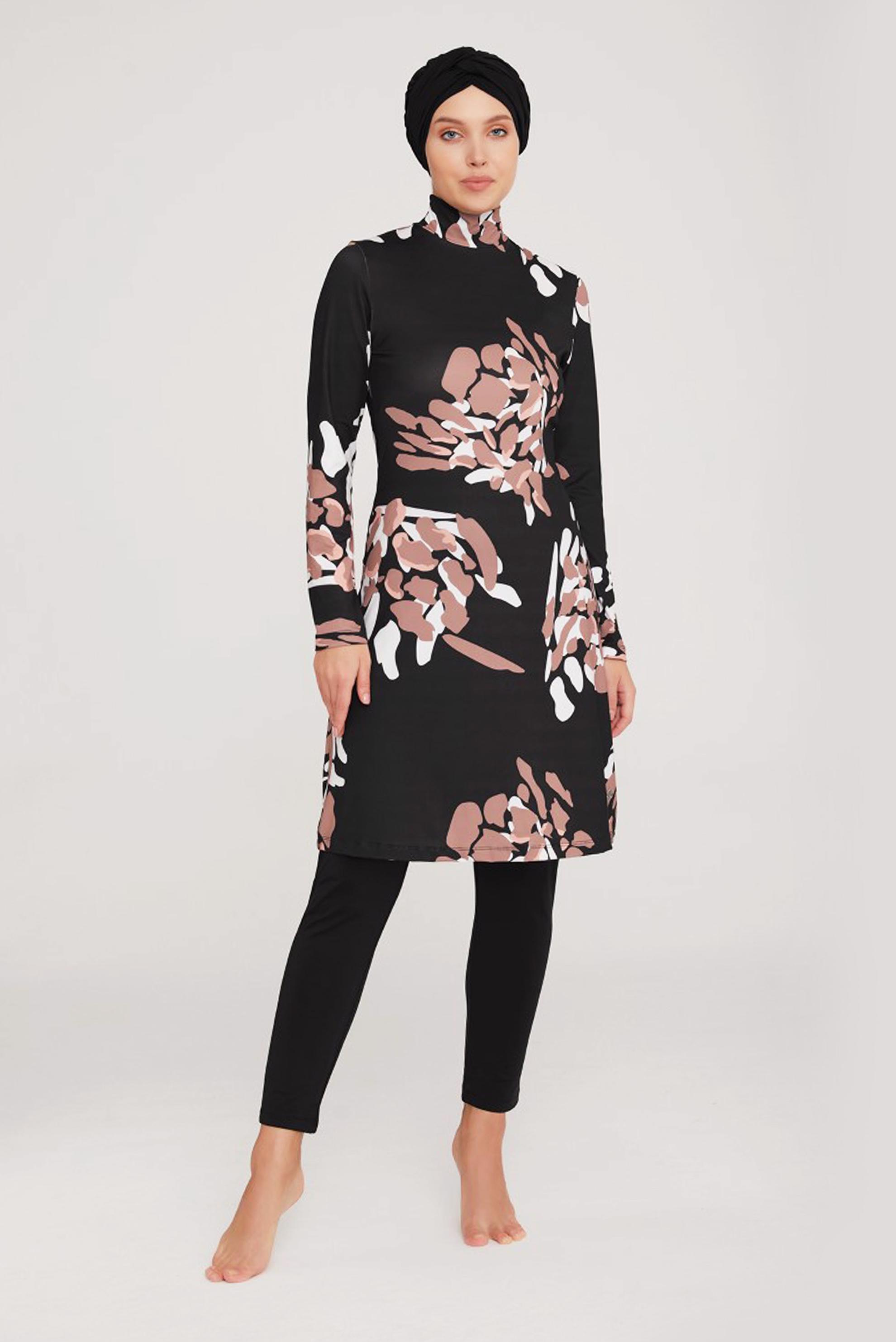 Tesettür giyim SİYAH DESENLİ LİKRALI TESETTÜR MAYO 8003