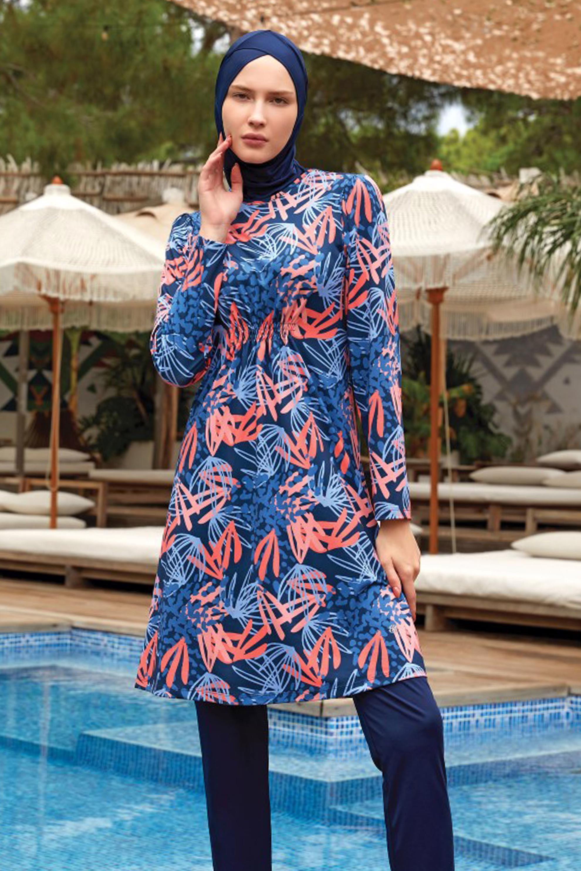 Tesettür giyim LACİVERT DESENLİ LİKRALI TESETTÜR MAYO 8010