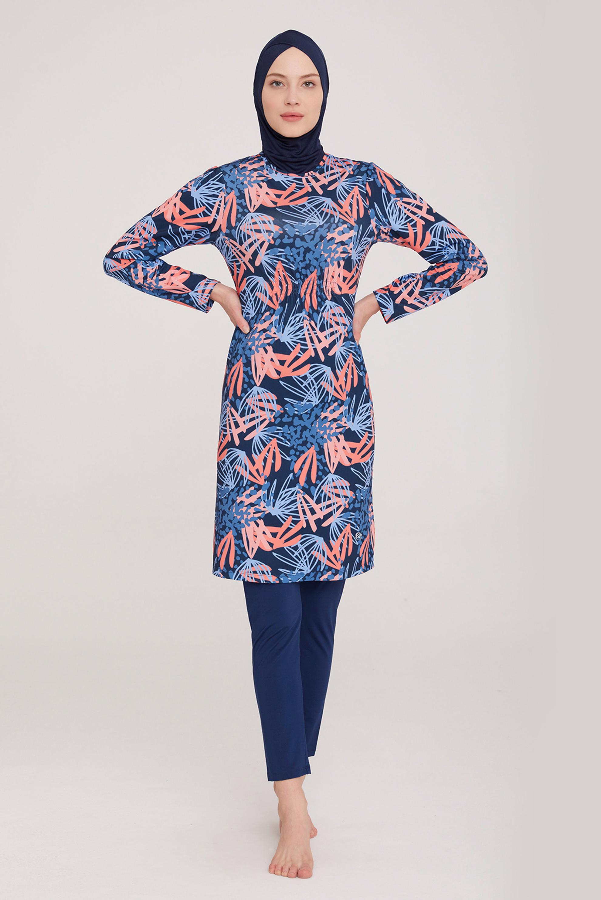 Tesettür giyim LACİVERT DESENLİ LİKRALI TESETTÜR MAYO 8010