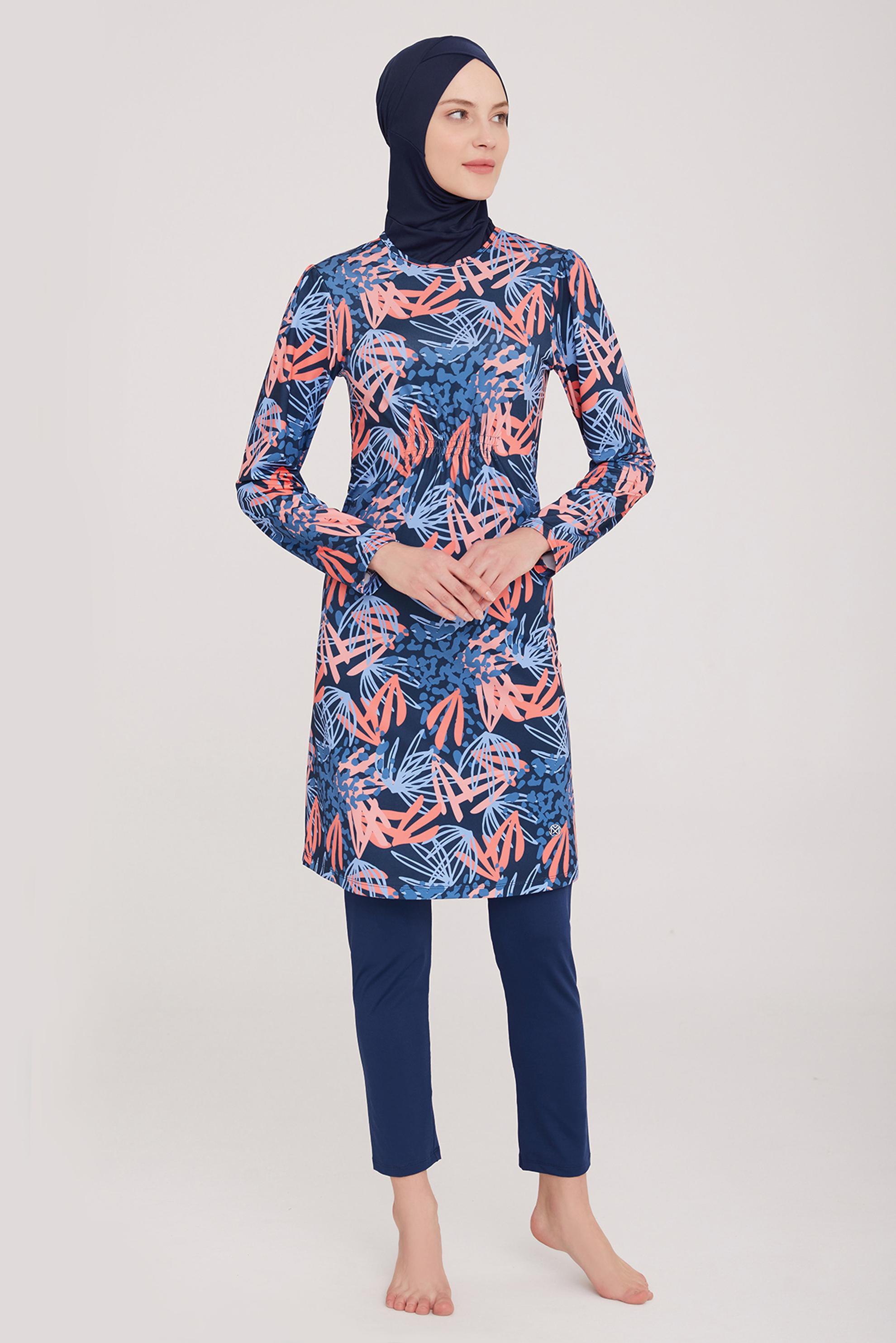 Tesettür giyim LACİVERT DESENLİ LİKRALI TESETTÜR MAYO 8010