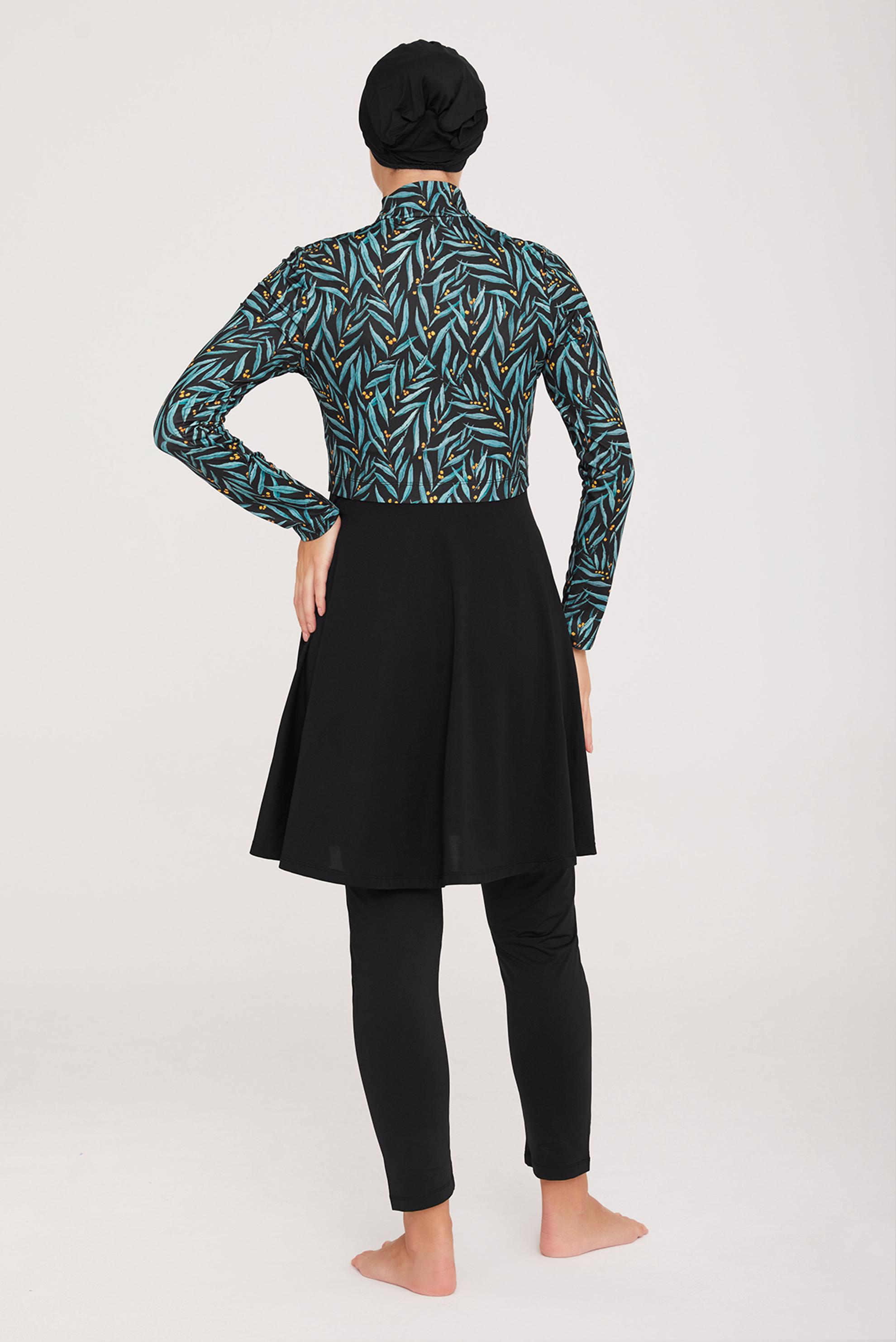 Tesettür giyim SİYAH DESENLİ PİLİSE DETAYLI TESETTÜR MAYO 8016