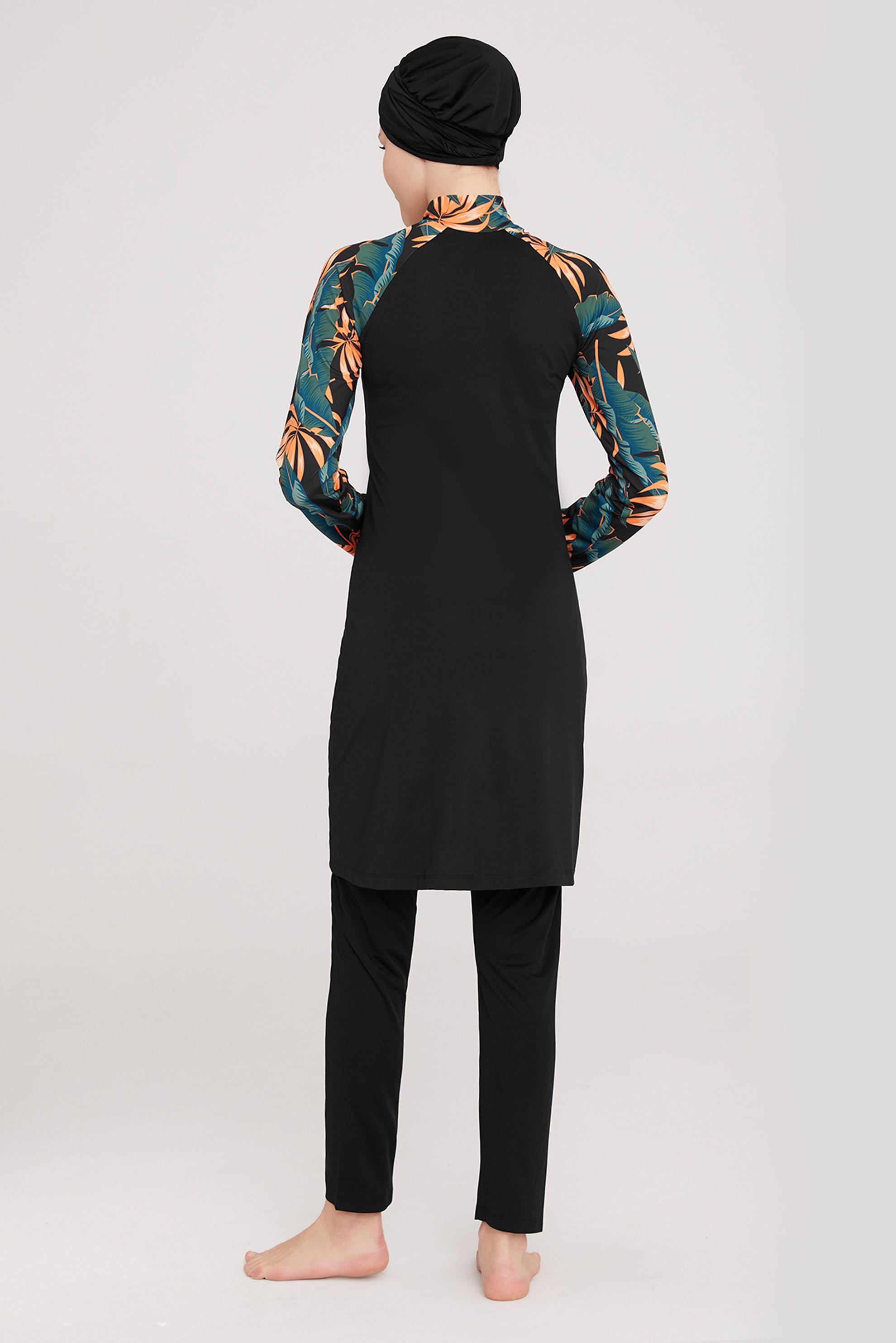 Tesettür giyim SİYAH KOLU DESENLİ YARIM FERMUARLI TESETTÜR MAYO 8020