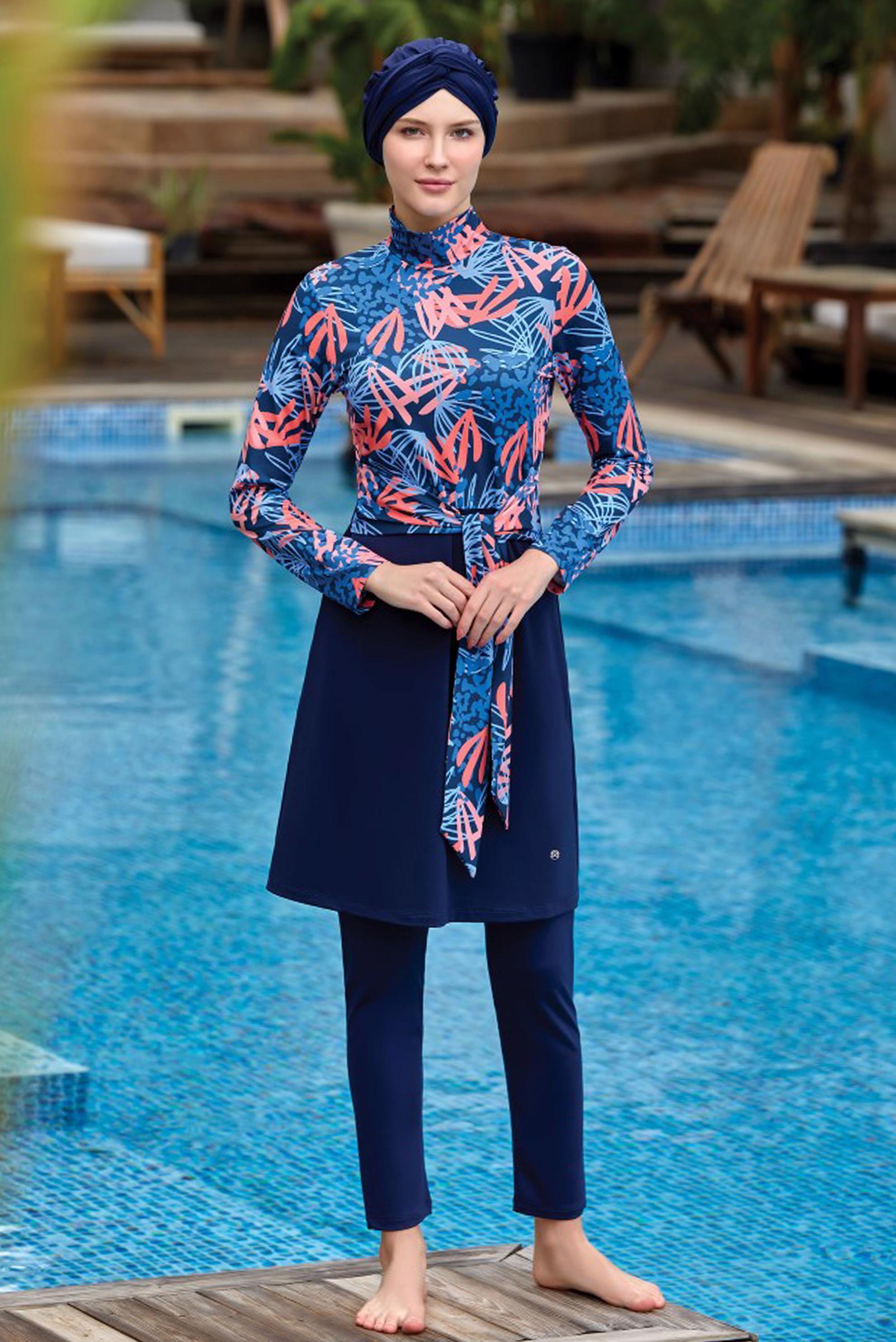 Tesettür giyim LACİVERT DESENLİ TESETTÜR MAYO 8021