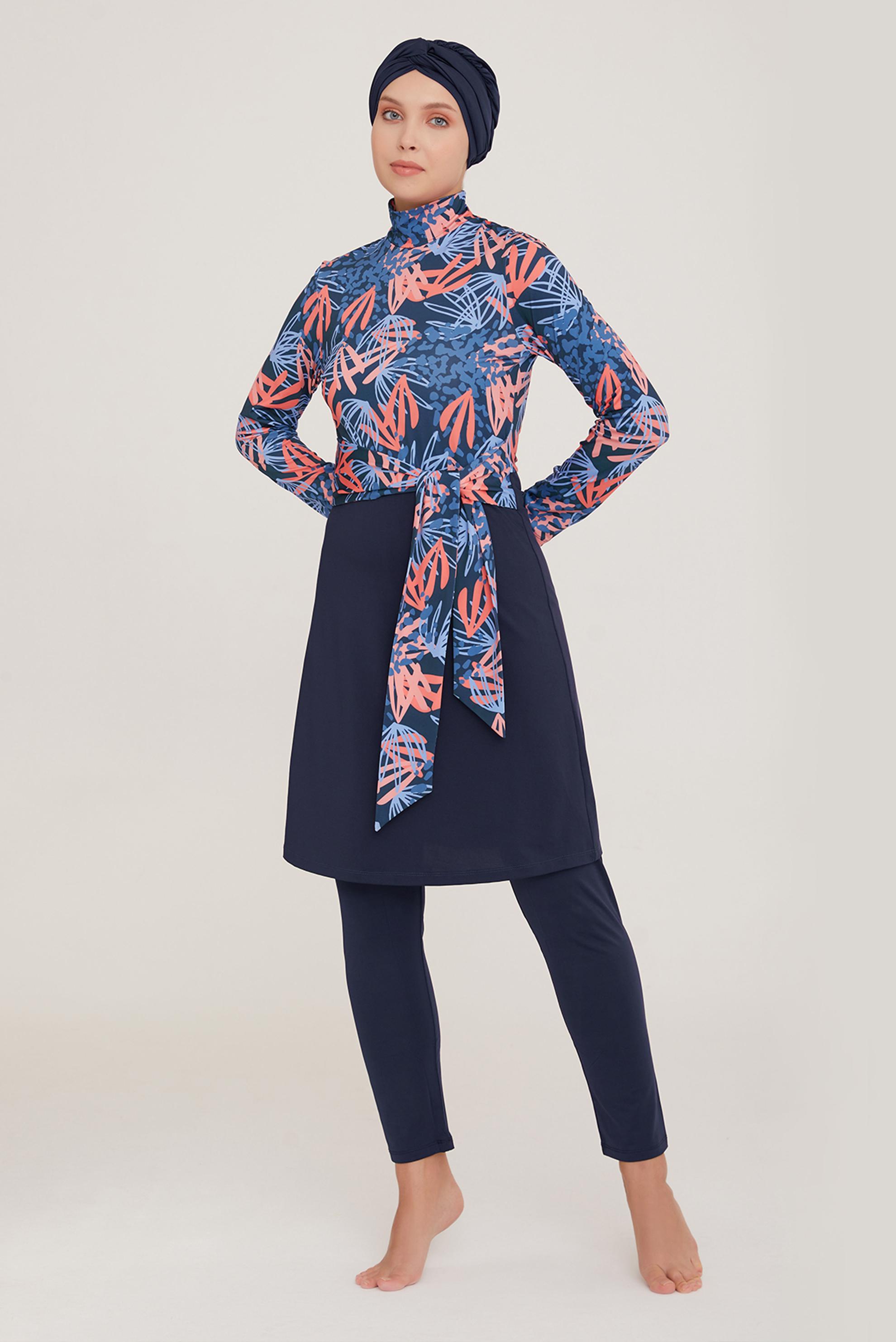 Tesettür giyim LACİVERT DESENLİ TESETTÜR MAYO 8021