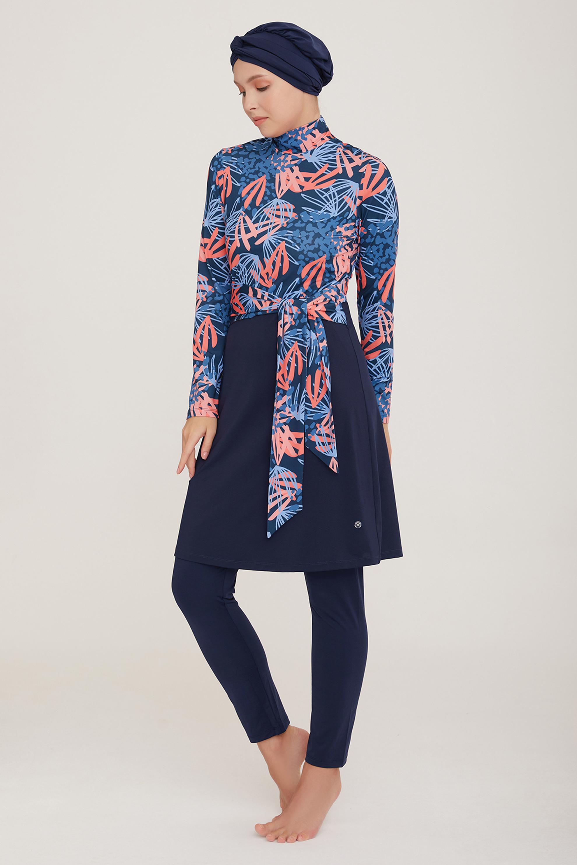 Tesettür giyim LACİVERT DESENLİ TESETTÜR MAYO 8021