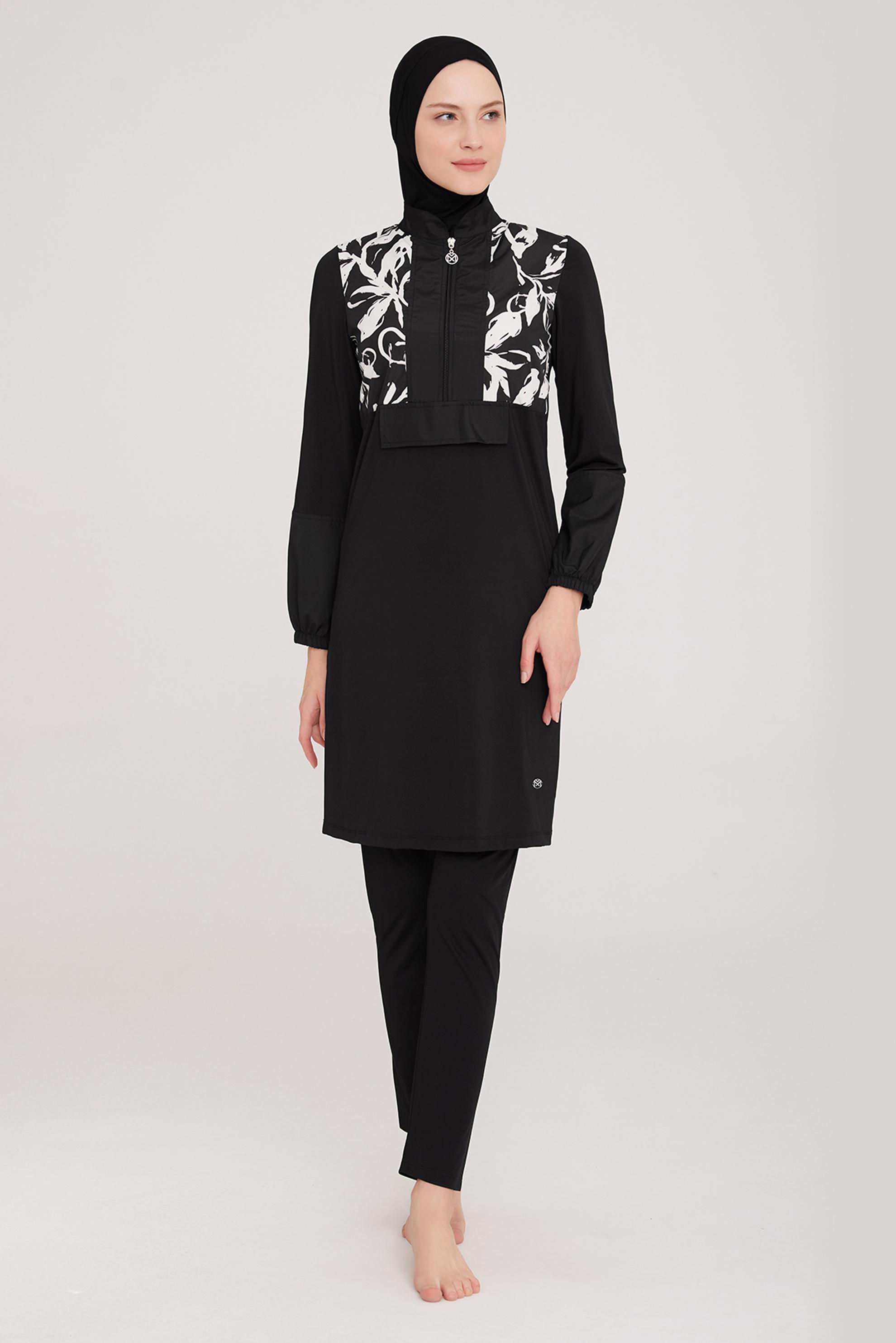 Tesettür giyim SİYAH DESENLİ YARIM FERMUARLI TESETTÜR MAYO 8025