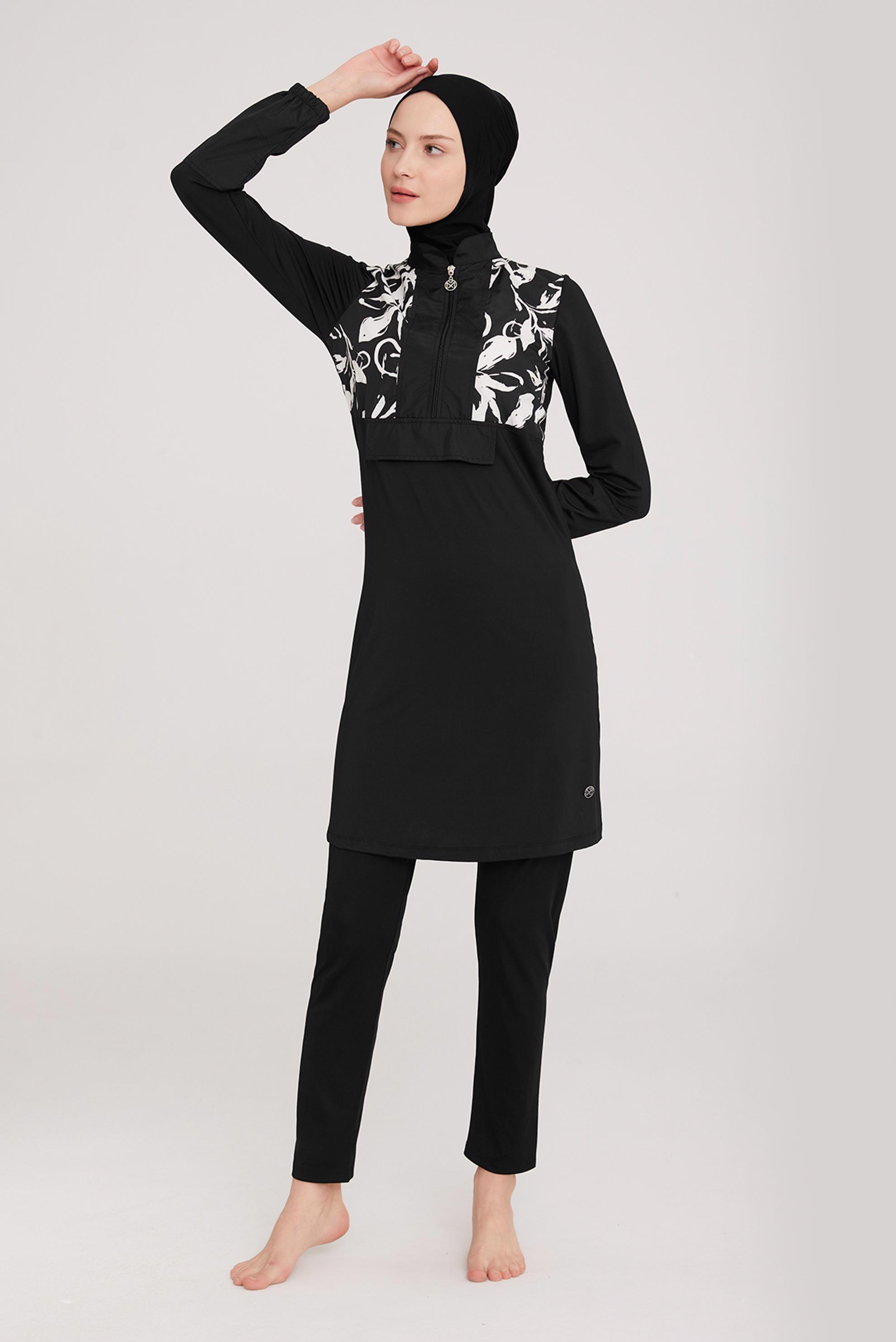 Tesettür giyim SİYAH DESENLİ YARIM FERMUARLI TESETTÜR MAYO 8025