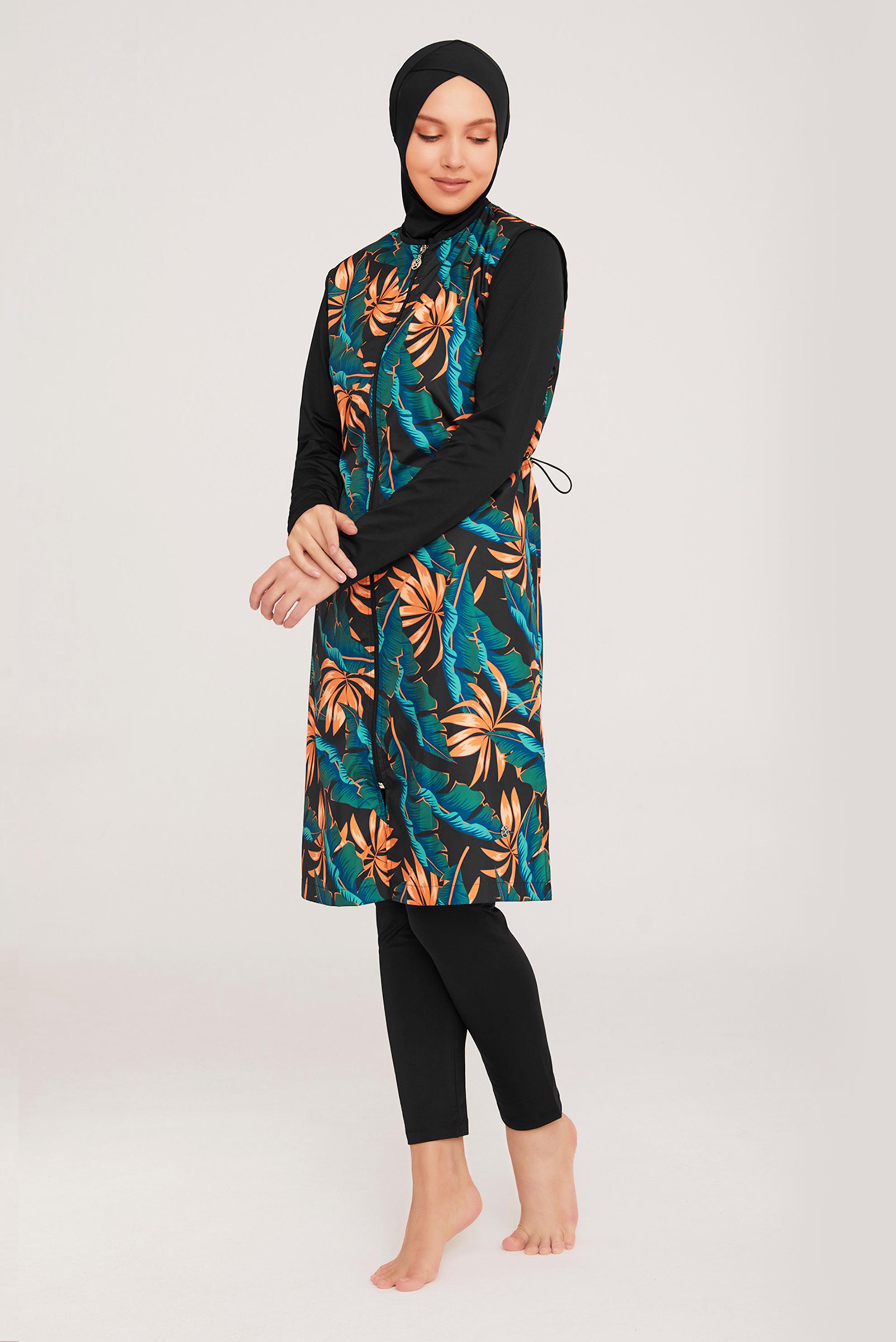 Tesettür giyim SİYAH DESENLİ FERMUARLI TESETTÜR MAYO 8057  