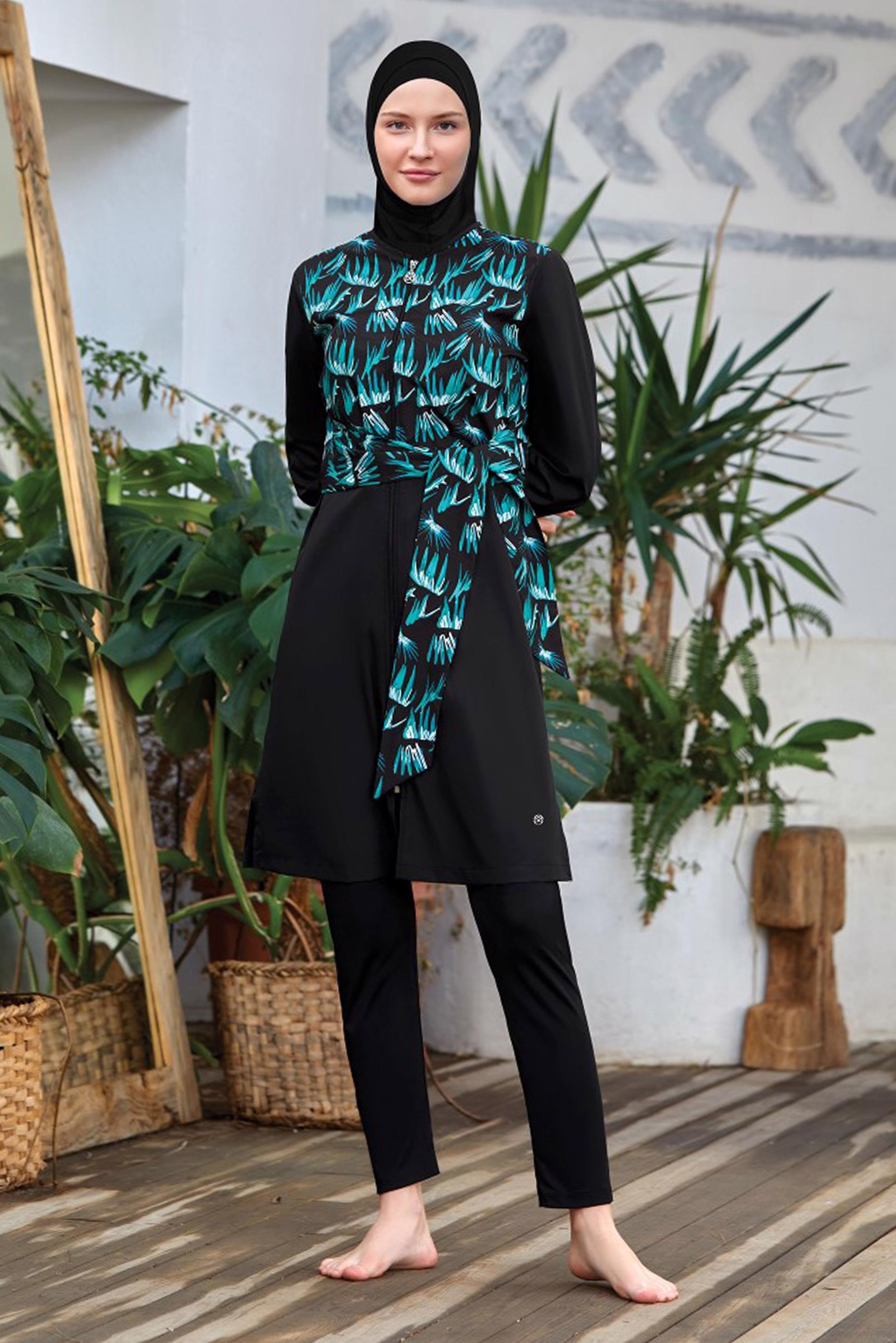 Tesettür giyim SİYAH DESENLİ FERMUARLI TESETTÜR MAYO 8064