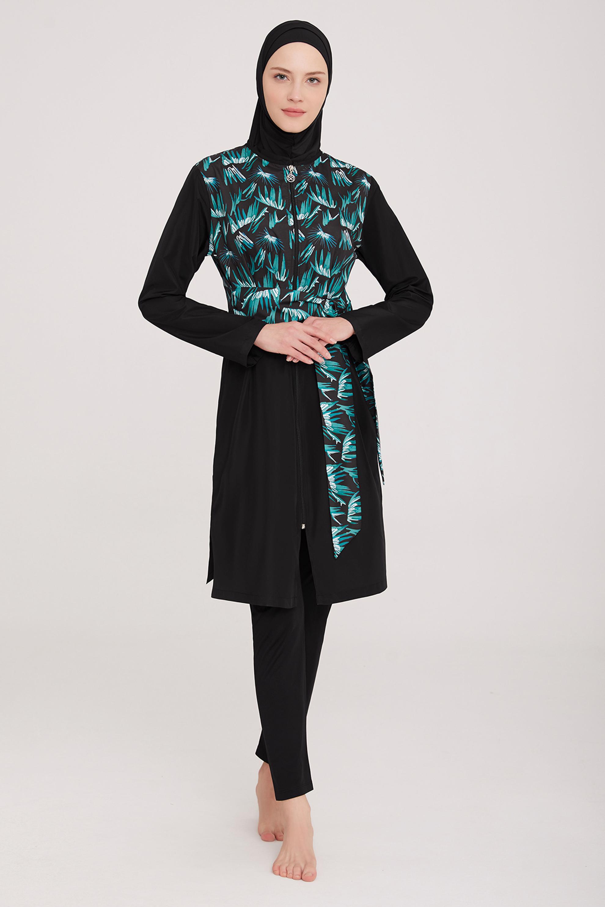 Tesettür giyim SİYAH DESENLİ FERMUARLI TESETTÜR MAYO 8064