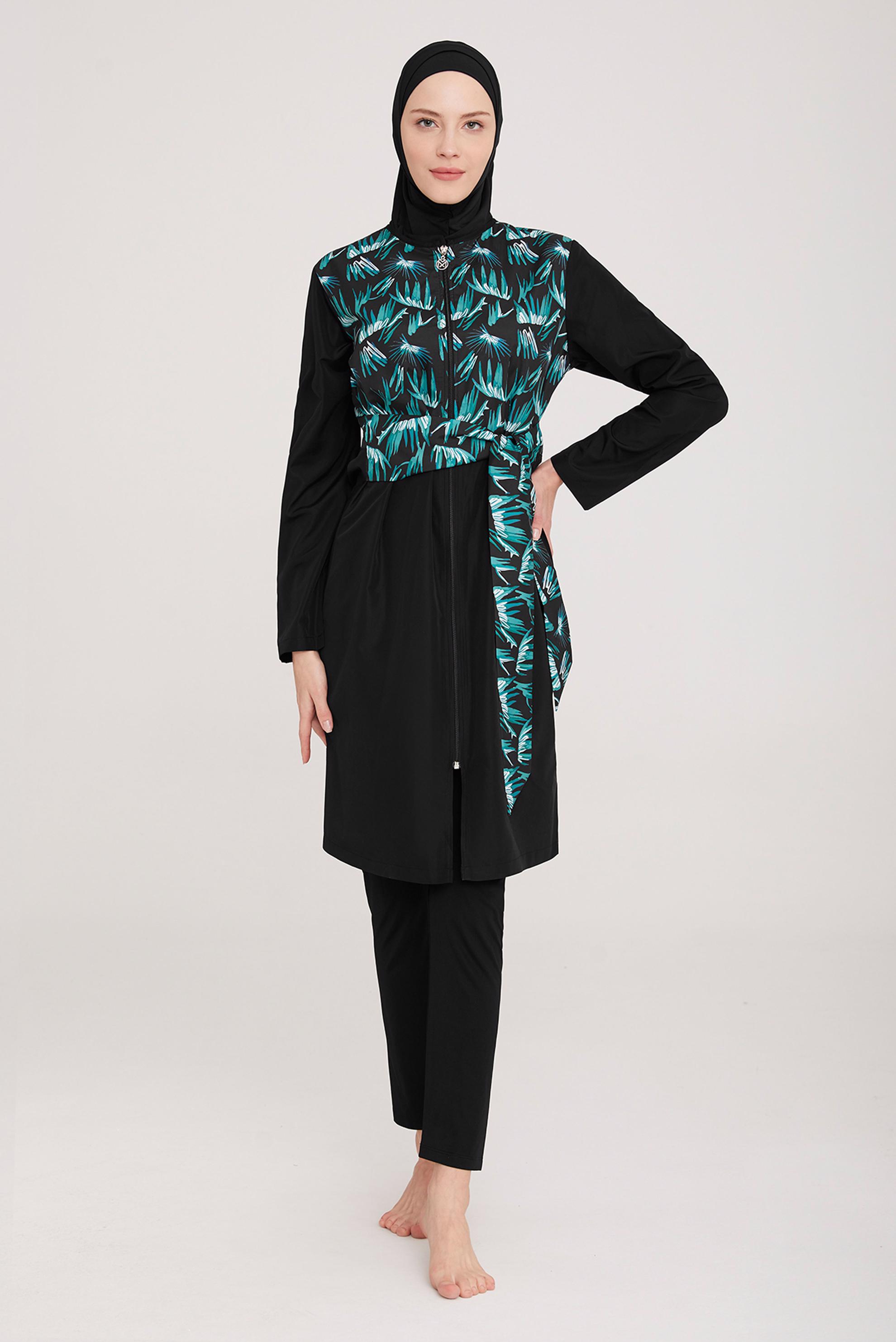 Tesettür giyim SİYAH DESENLİ FERMUARLI TESETTÜR MAYO 8064