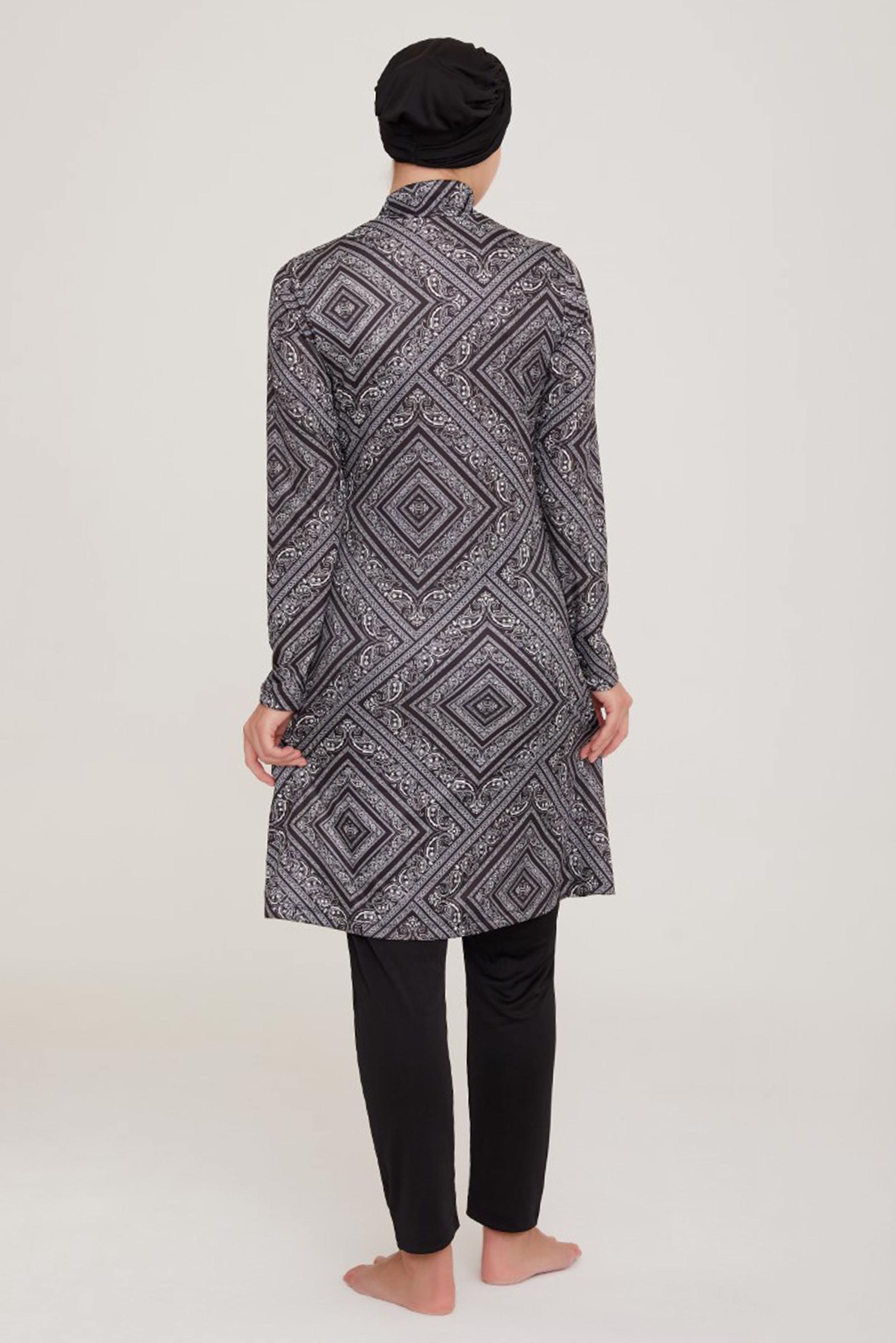 Tesettür giyim SİYAH ETNİK DESENLİ LİKRALI TESETTÜR MAYO TAKIM 9007