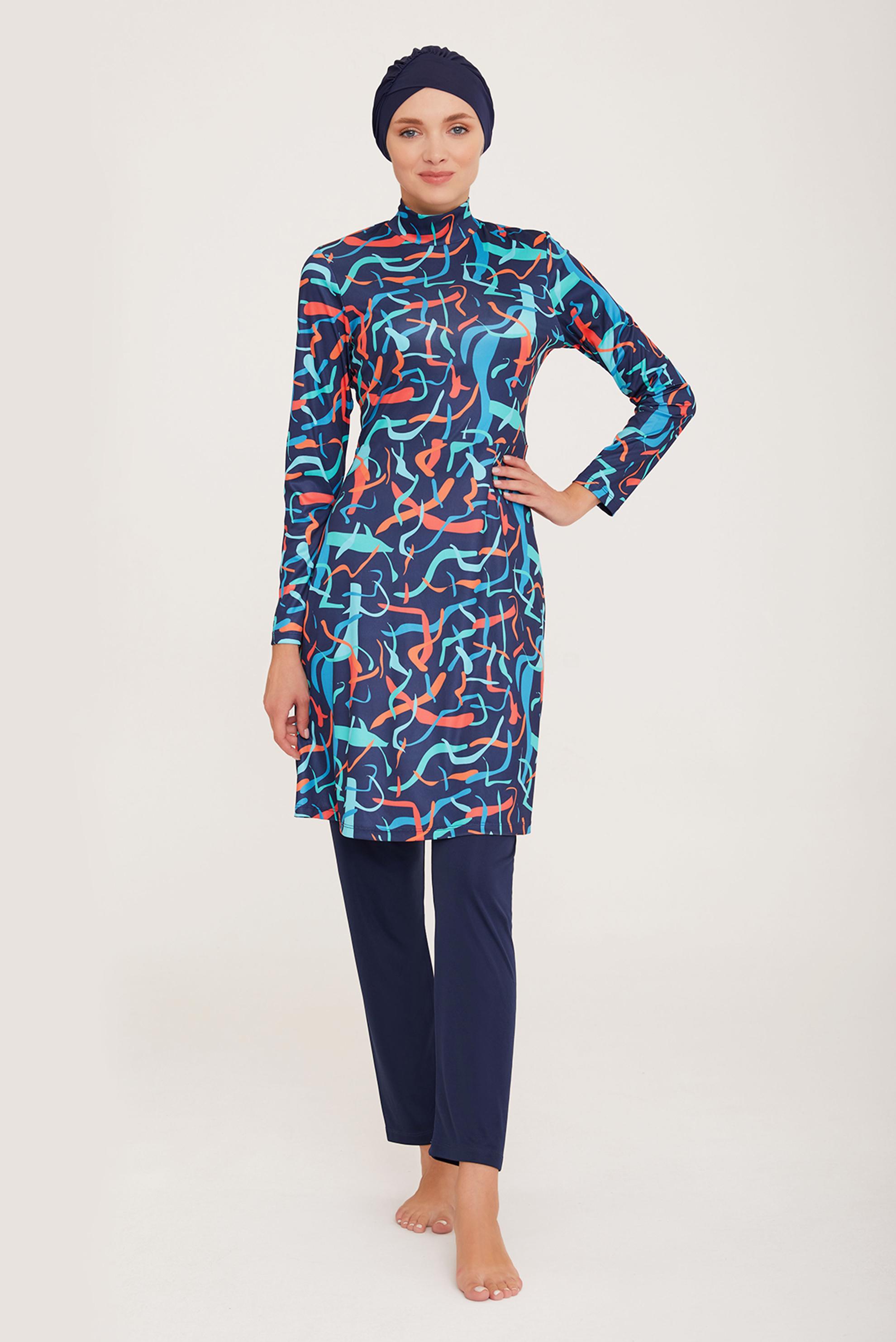 Tesettür giyim LACİVERT DESENLİ LİKRALI TESETTÜR MAYO 9009