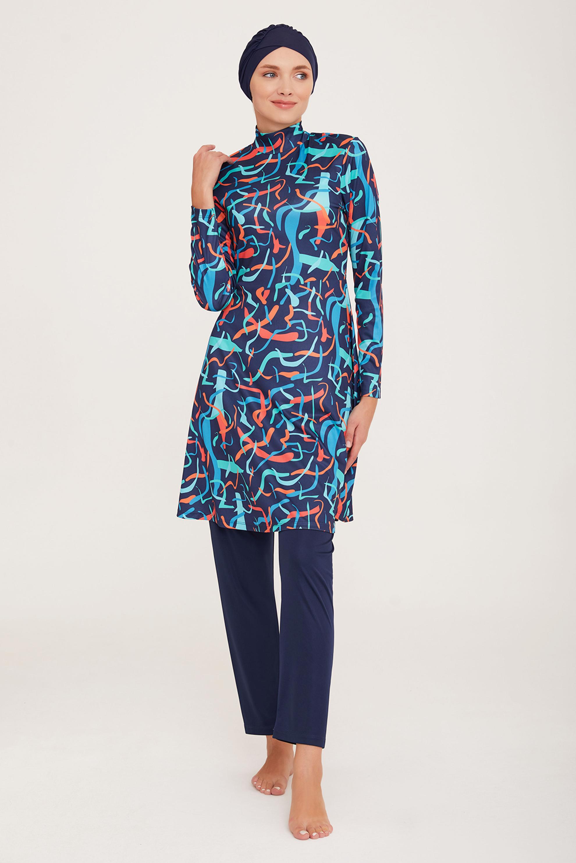 Tesettür giyim LACİVERT DESENLİ LİKRALI TESETTÜR MAYO 9009