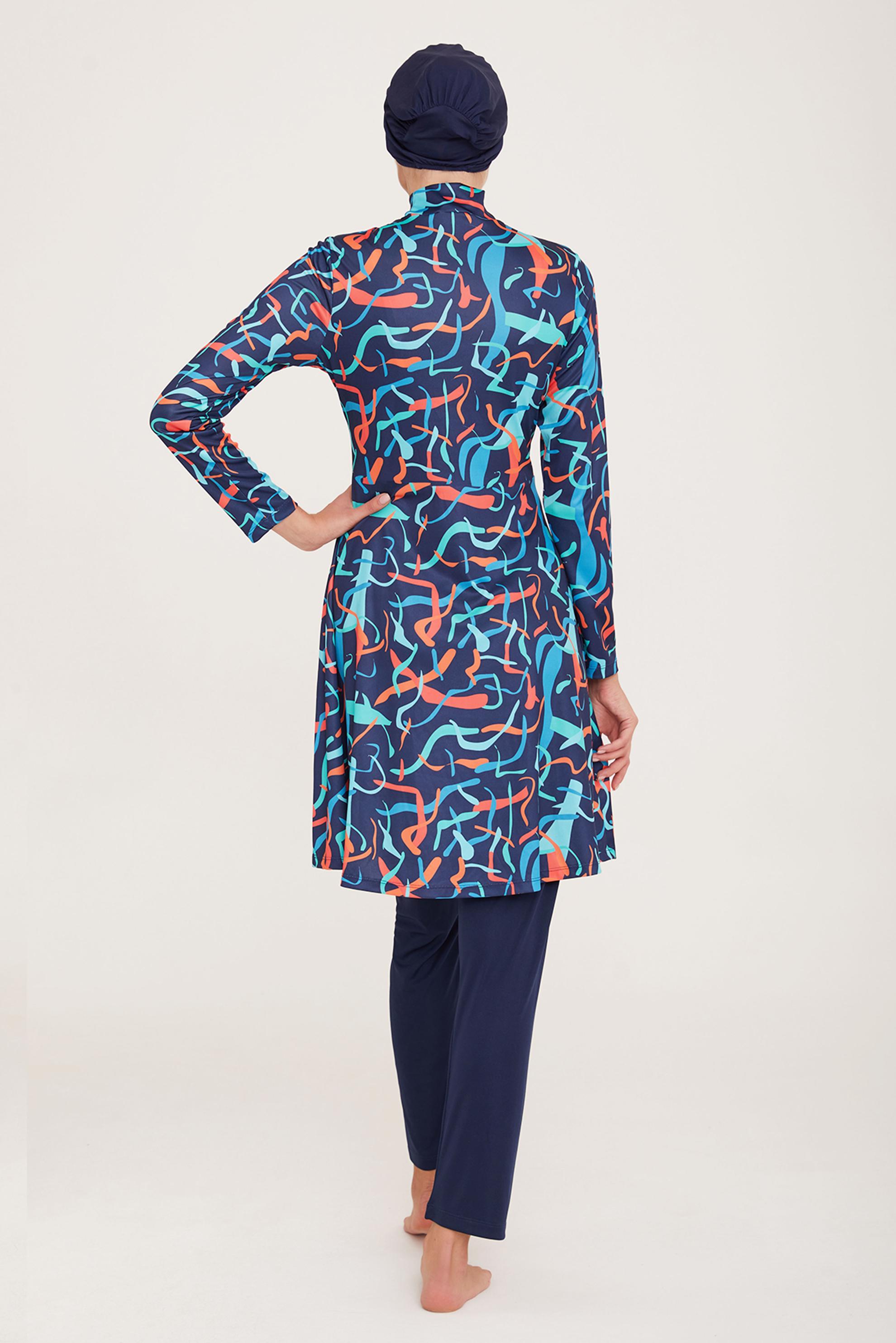 Tesettür giyim LACİVERT DESENLİ LİKRALI TESETTÜR MAYO 9009