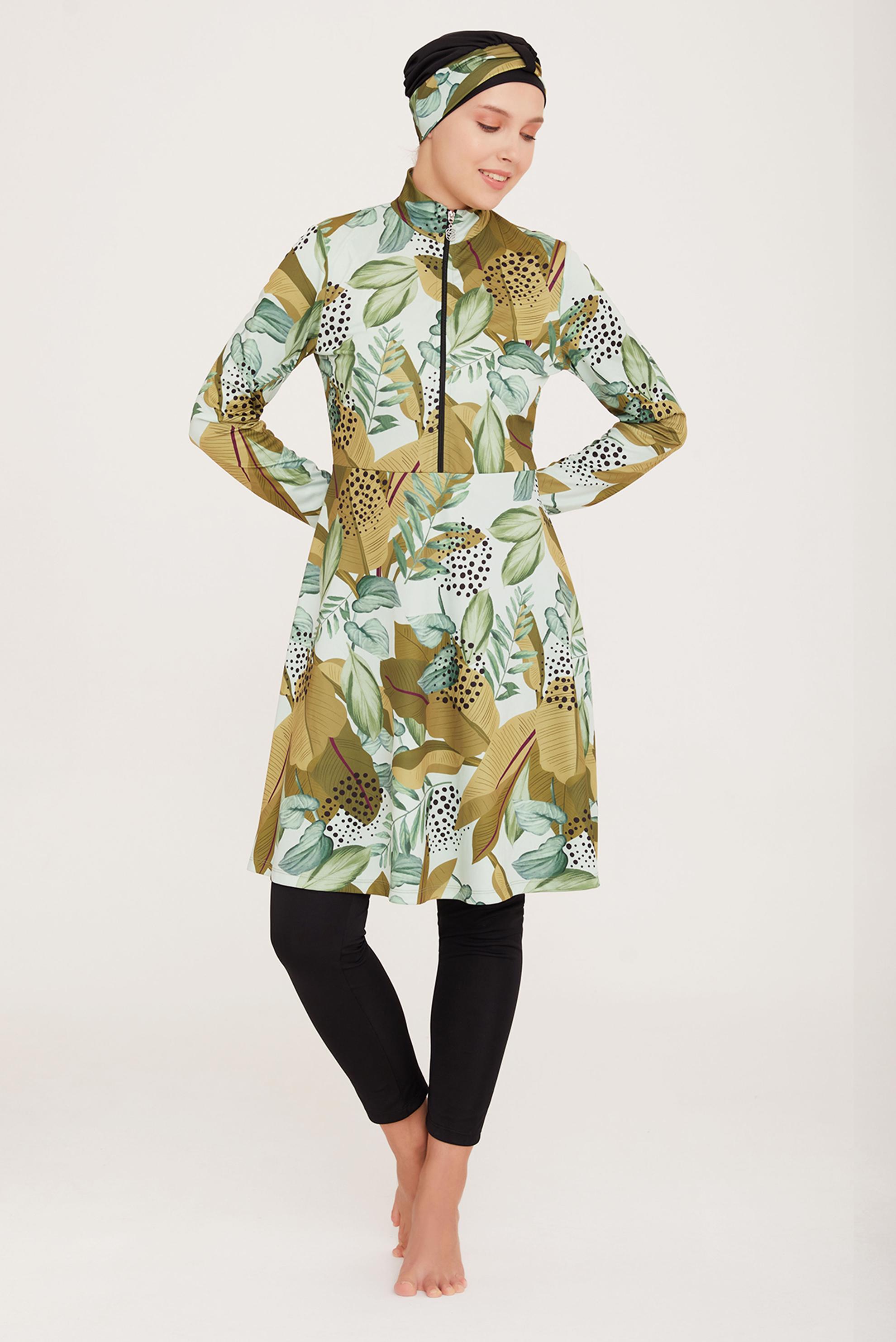 Tesettür giyim SİYAH DESENLİ YARIM FERMUARLI TESETTÜR MAYO 9011