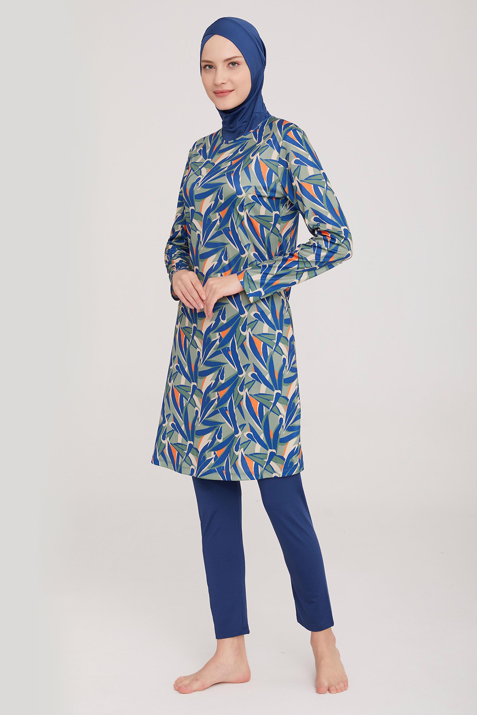 Tesettür giyim LACİVERT DESENLİ TESETTÜR MAYO TAKIM 9029