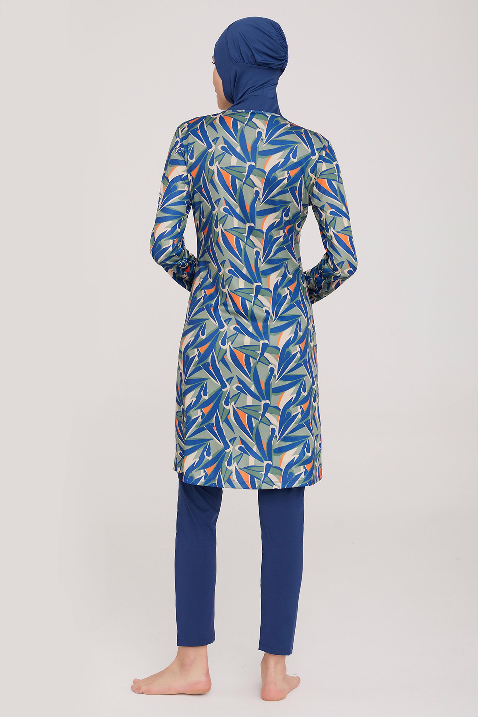 Tesettür giyim LACİVERT DESENLİ TESETTÜR MAYO TAKIM 9029