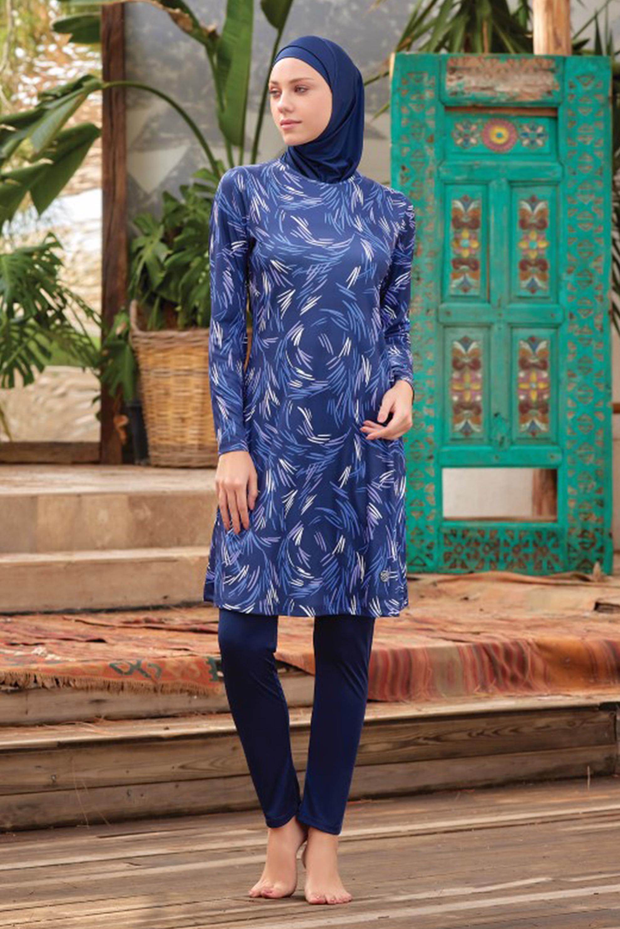 Tesettür giyim LACİVERT DESENLİ LİKRALI TESETTÜR MAYO 9030
