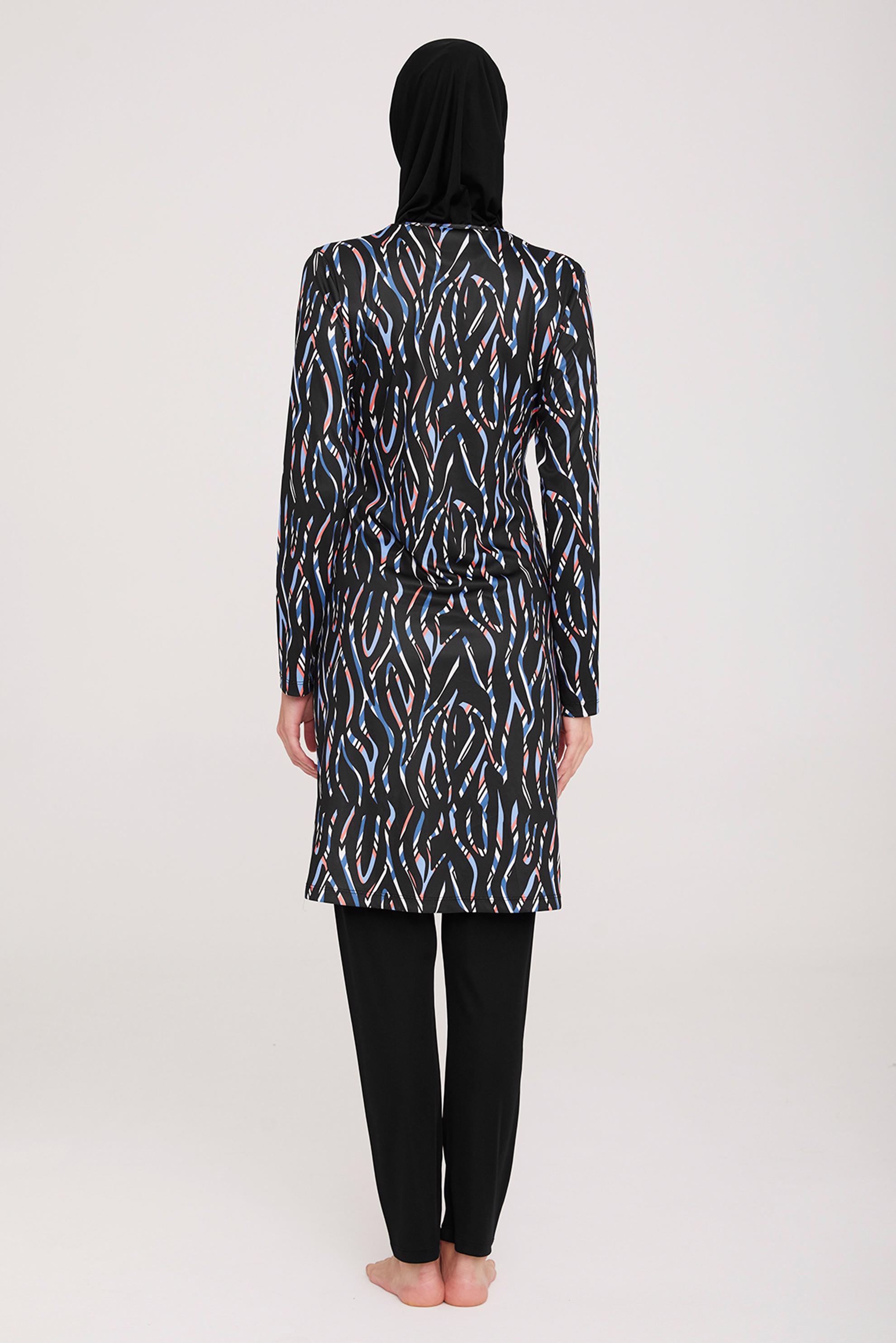 Tesettür giyim SİYAH DESENLİ LİKRALI TESETTÜR MAYO TAKIM 9032