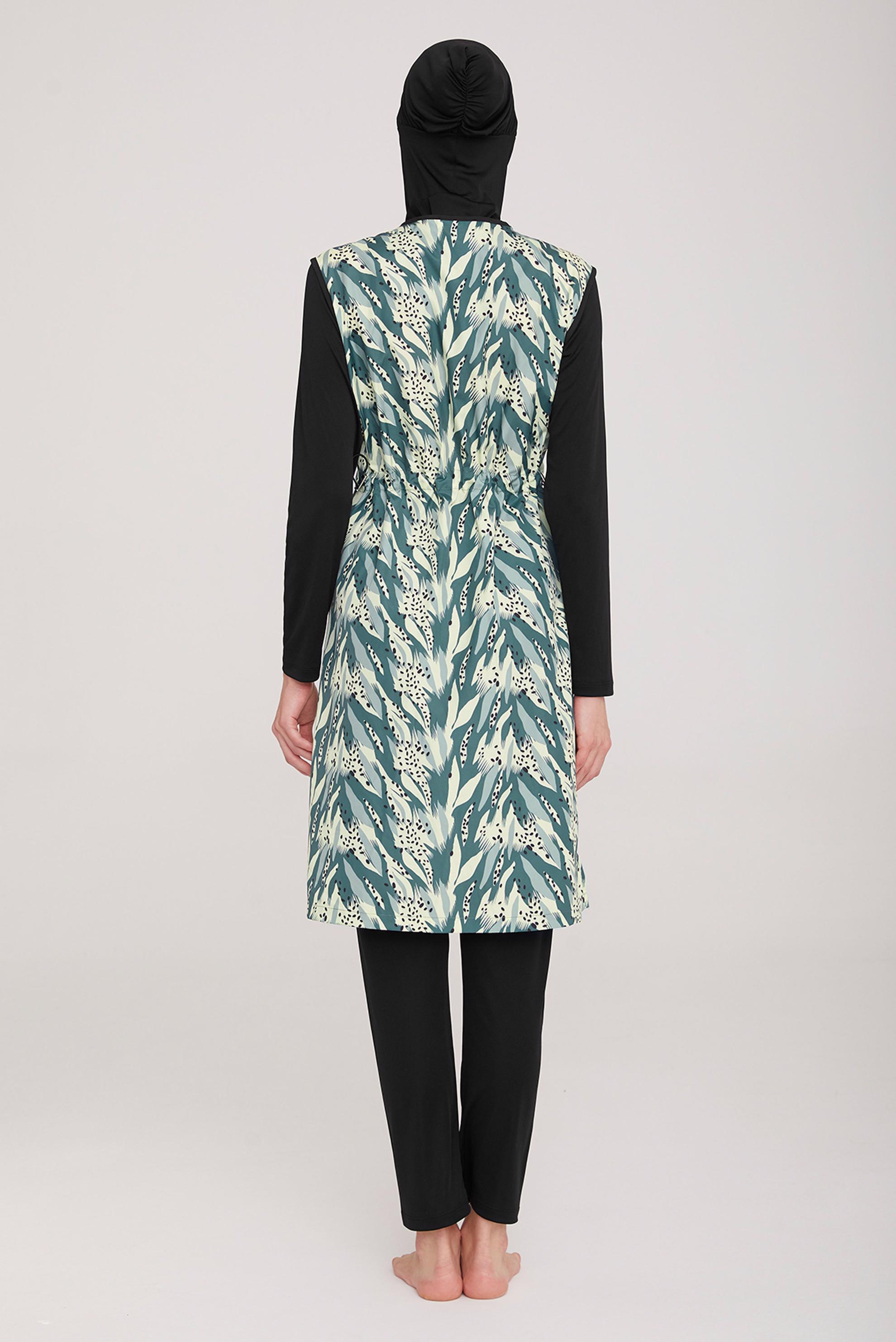 Tesettür giyim SİYAH DESENLİ FERMUARLI TESETTÜR MAYO TAKIM 9039