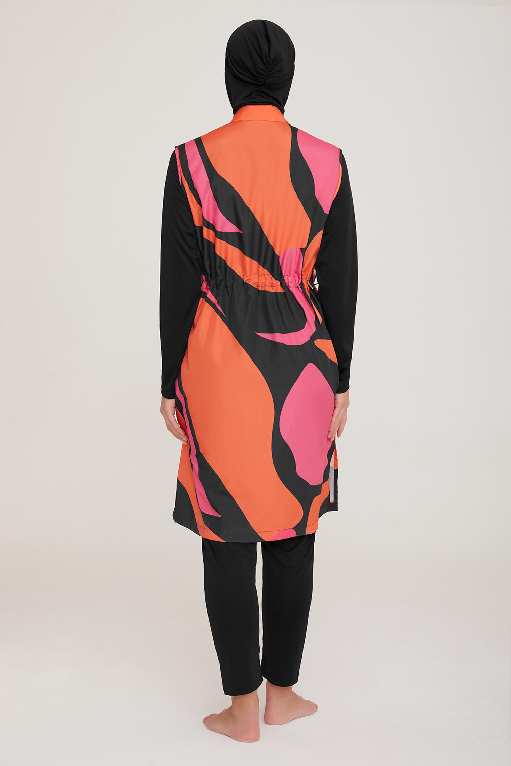 Tesettür giyim SİYAH RENK BLOKLU FERMUARLI TESETTÜR MAYO TAKIM 9041