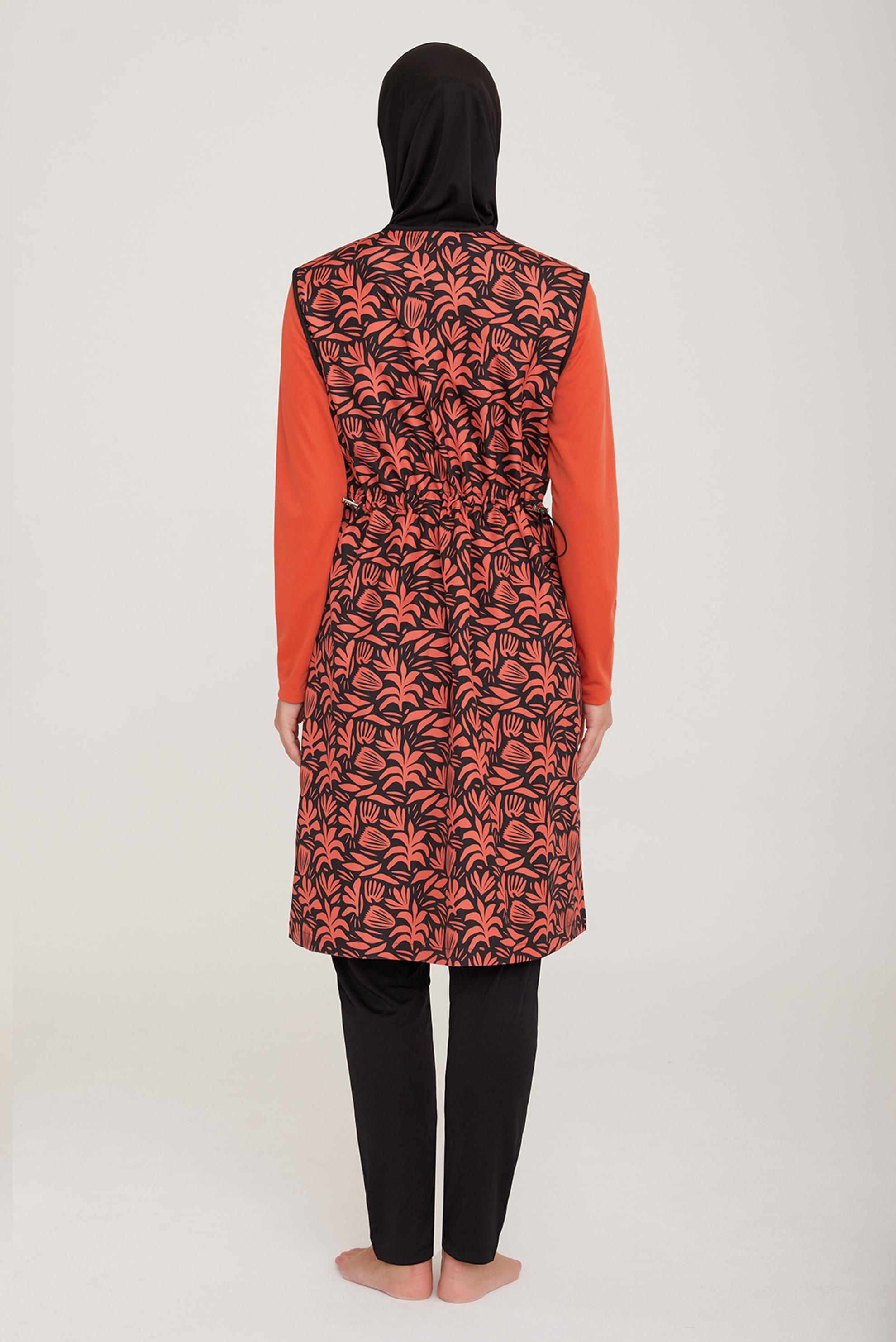 Tesettür giyim SİYAH DESENLİ FERMUARLI TESETTÜR MAYO TAKIMI 9042