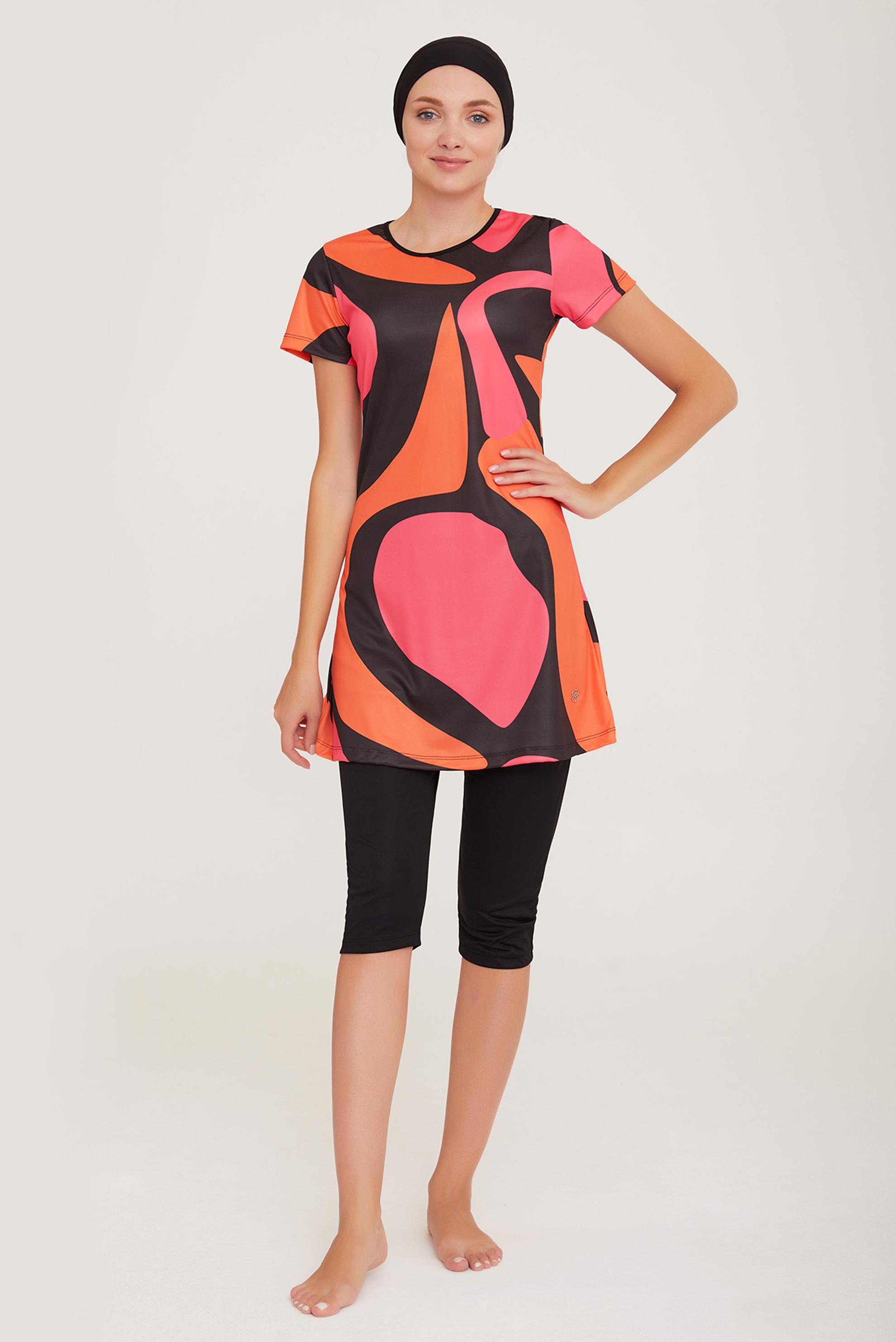 Tesettür giyim SİYAH RENK BLOKLU TESETTÜR MAYO TAKIM 9080