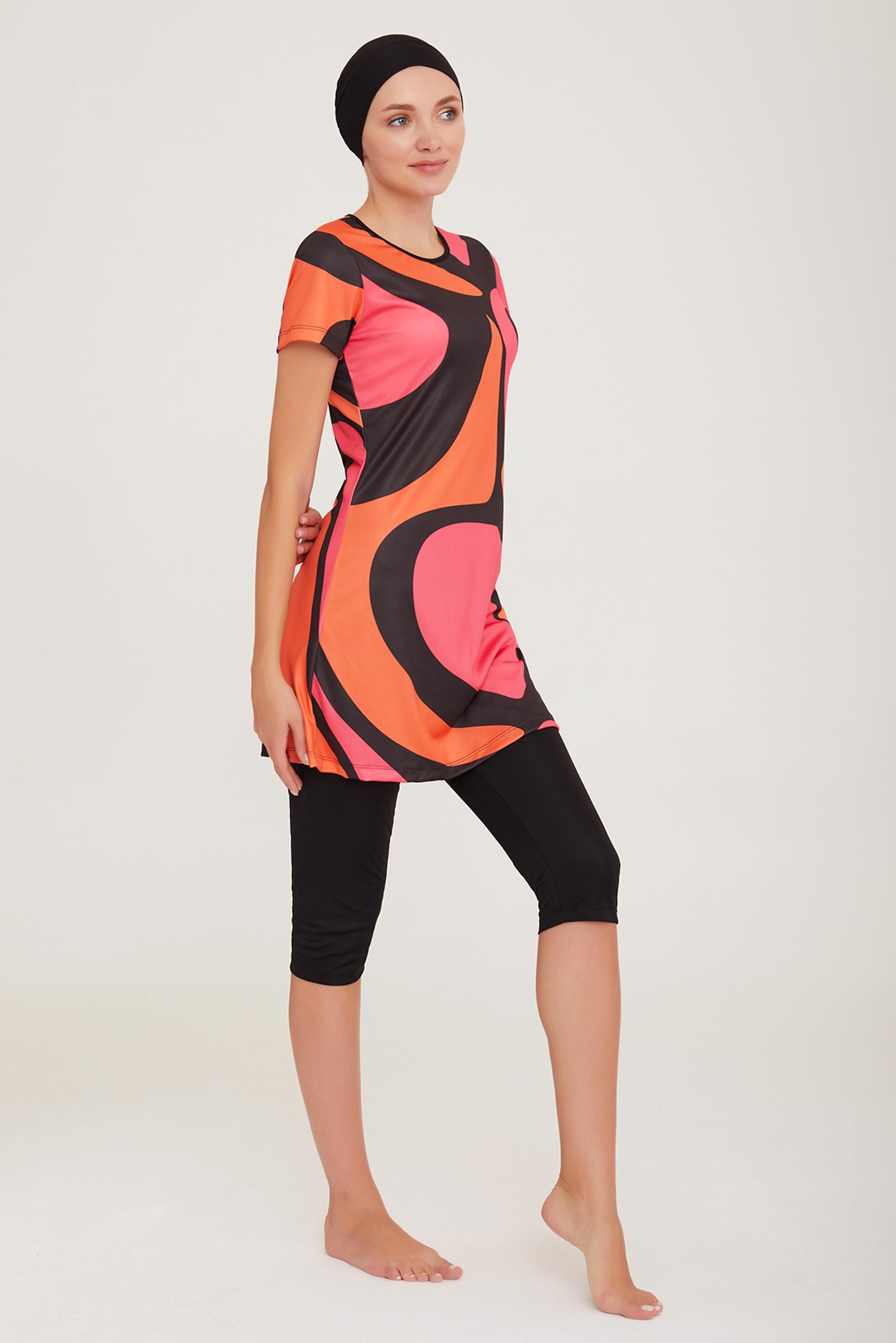 Tesettür giyim SİYAH RENK BLOKLU TESETTÜR MAYO TAKIM 9080