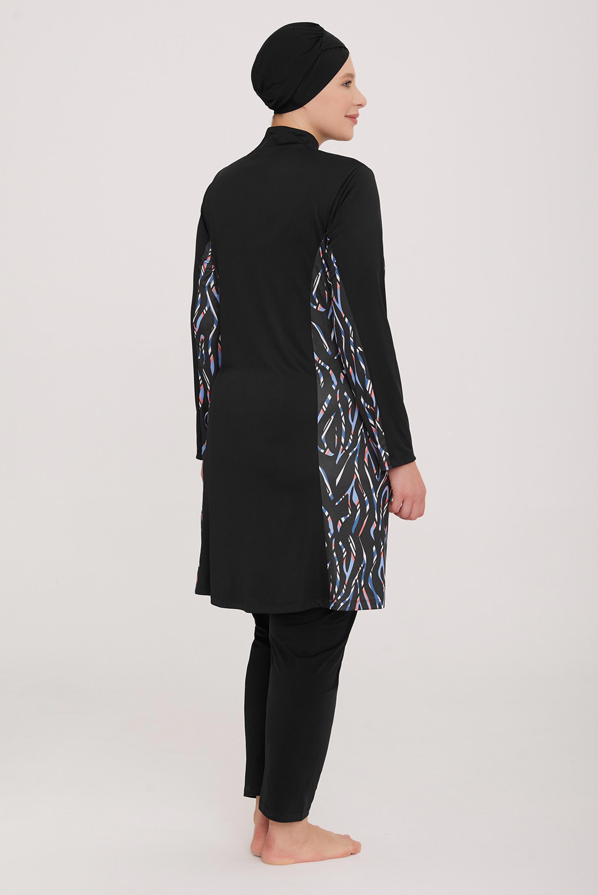 Tesettür giyim SİYAH DESENLİ BÜYÜK BEDEN TESETTÜR MAYO TAKIM 9104