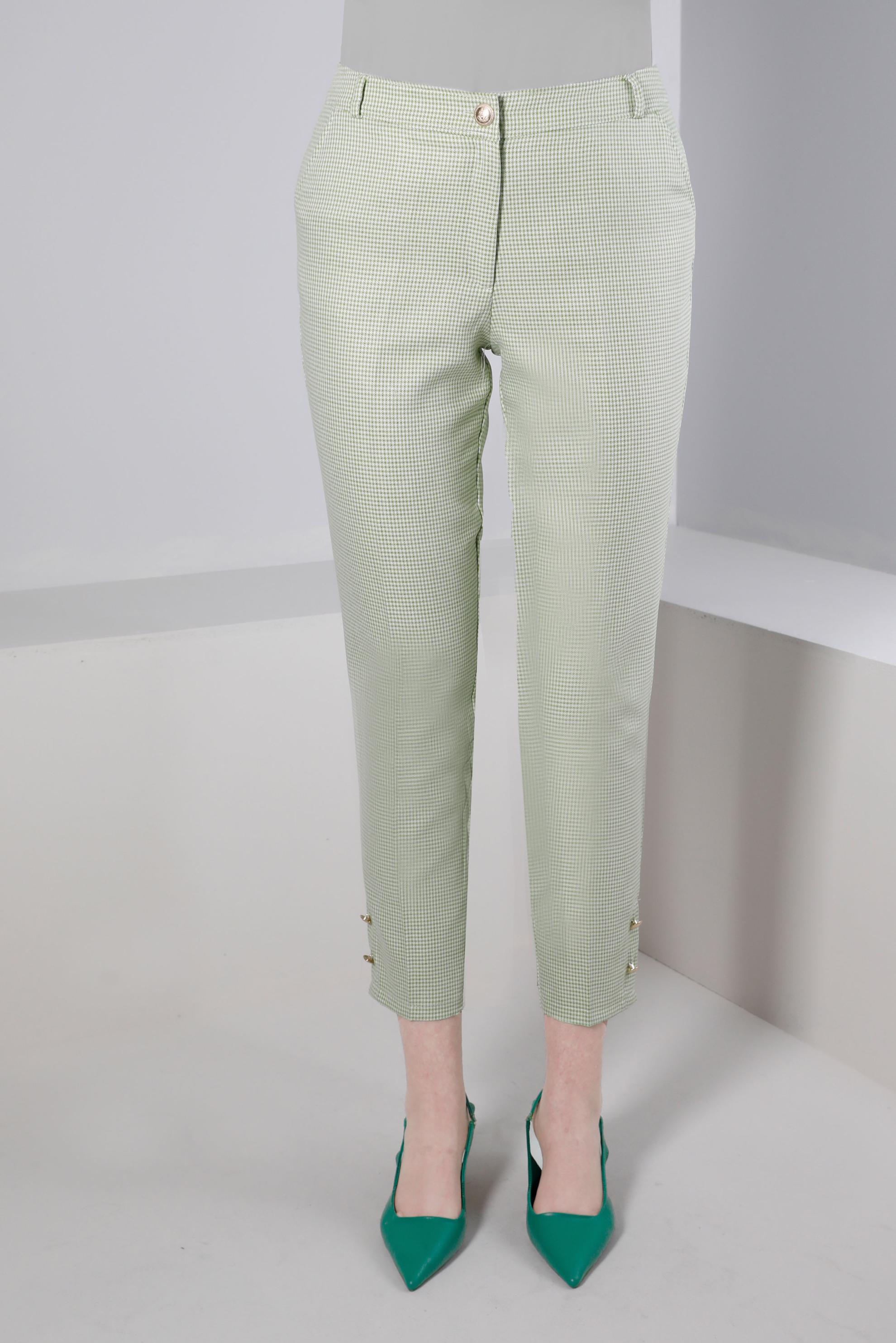 Tesettür giyim YEŞİL DÜĞME DETAYLI PÖTİKARE DESEN PANTOLON 70501