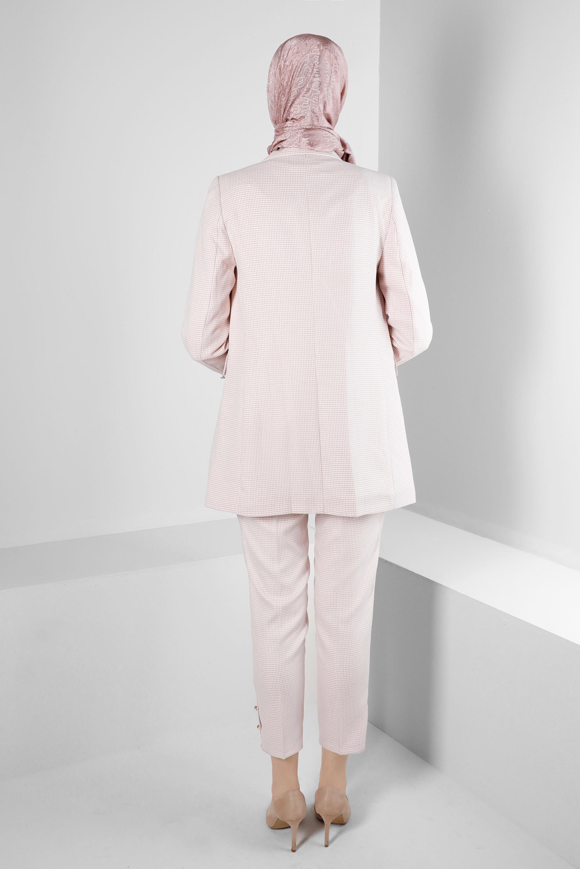 Tesettür giyim KAHVE DÜĞME DETAYLI PÖTİKARE DESEN PANTOLON 70501