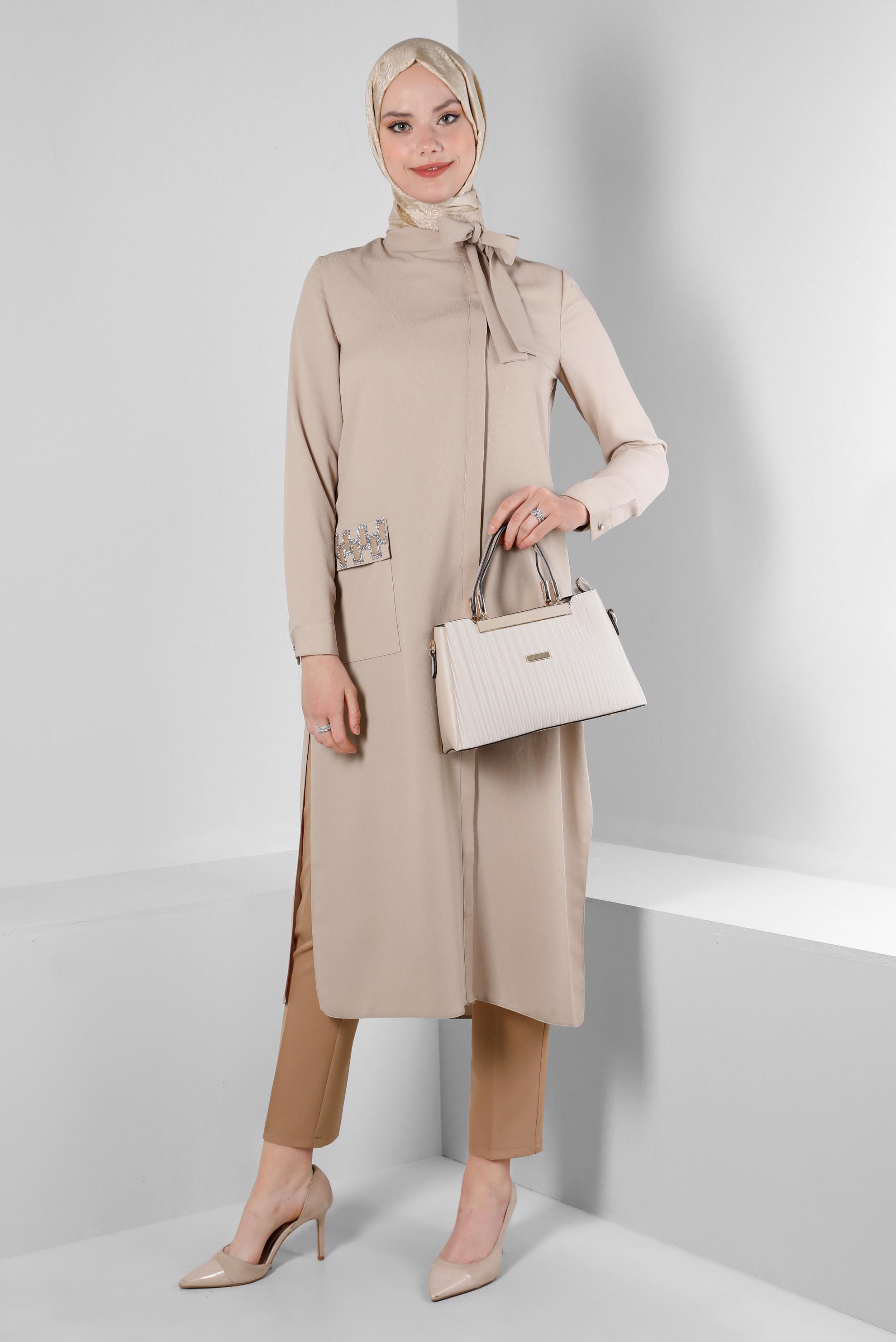 Tesettür giyim KAHVE DAR PAÇA KLASİK KESİM PANTOLON 70502