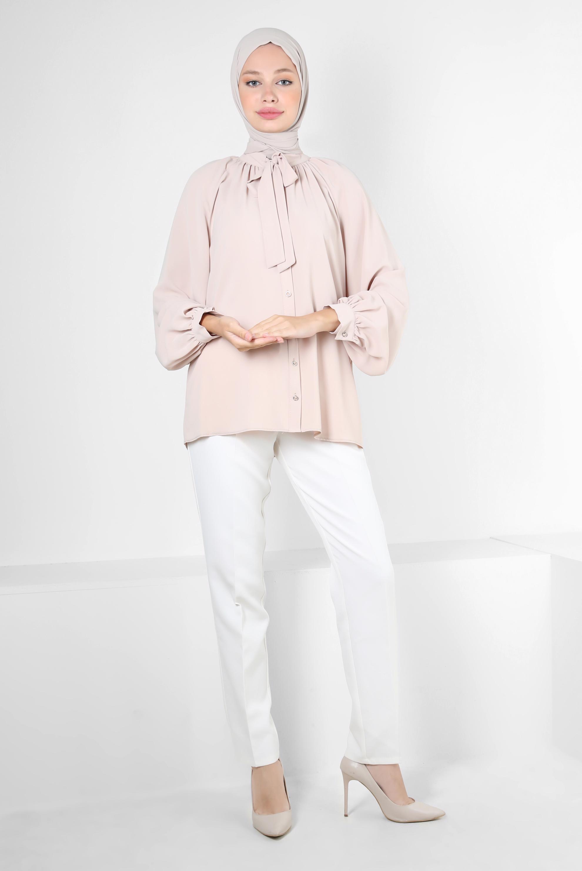 Tesettür giyim EKRU DAR PAÇA KLASİK KESİM PANTOLON 70502