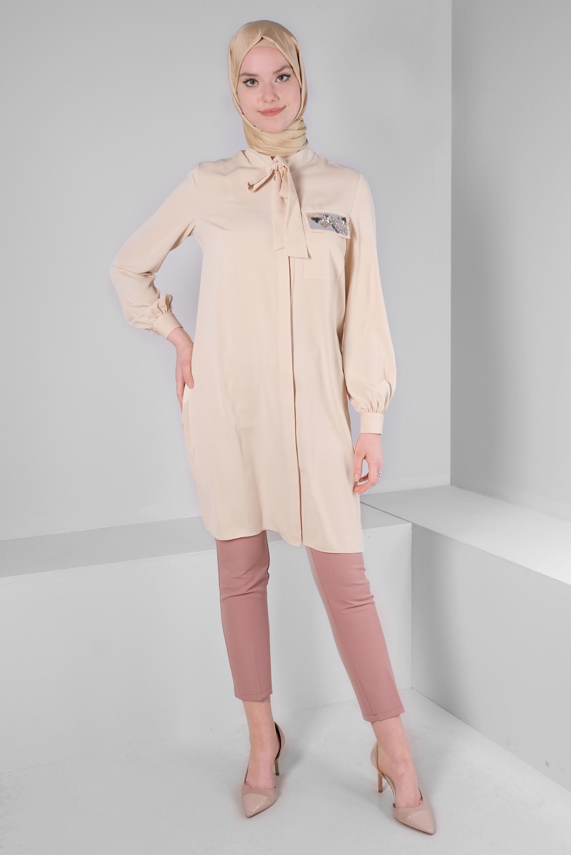 Tesettür giyim PUDRA ÇİFT DÜĞMELİ DAR PAÇA KLASİK PANTOLON 70503