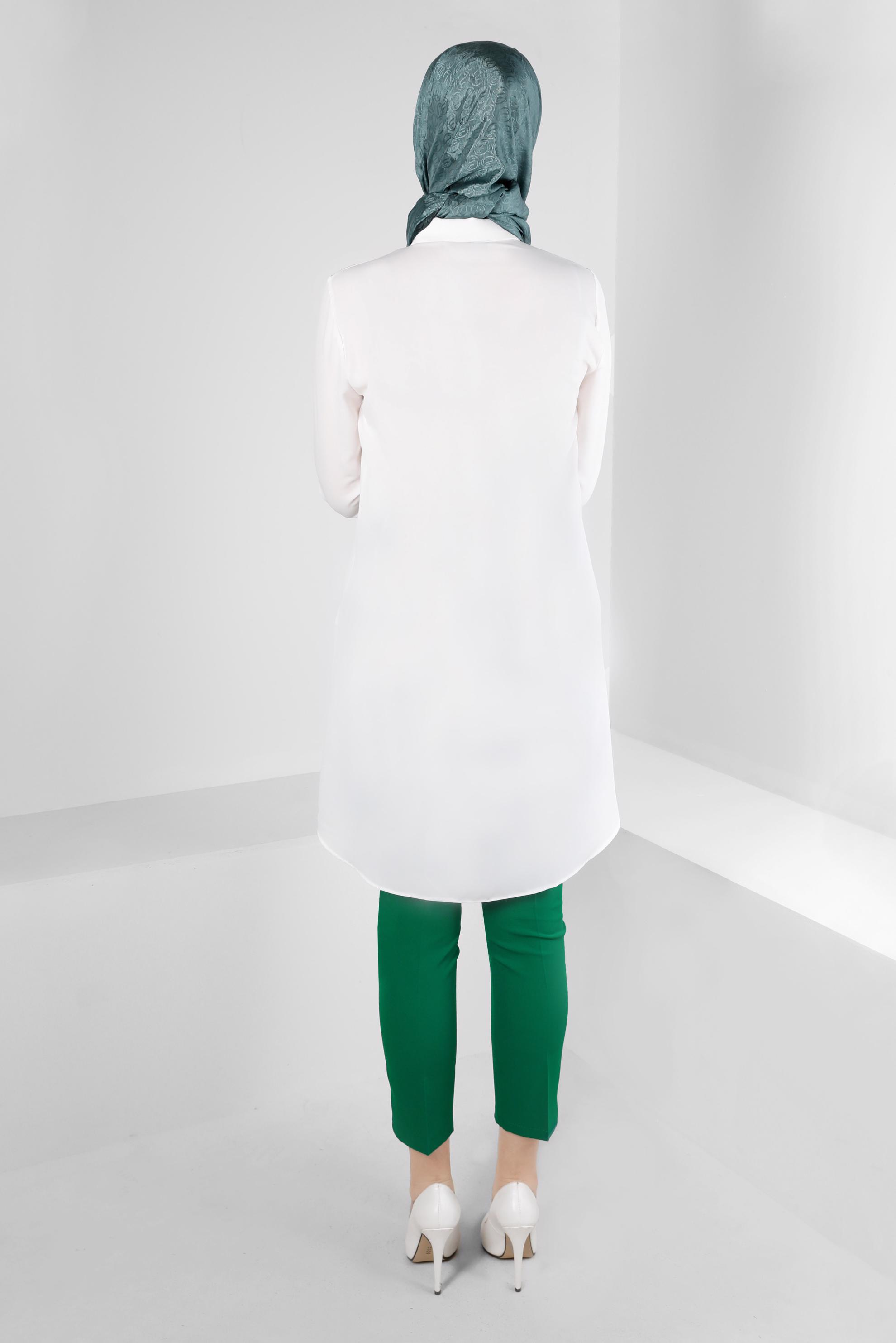 Tesettür giyim YEŞİL ÇİFT DÜĞMELİ DAR PAÇA KLASİK PANTOLON 70503