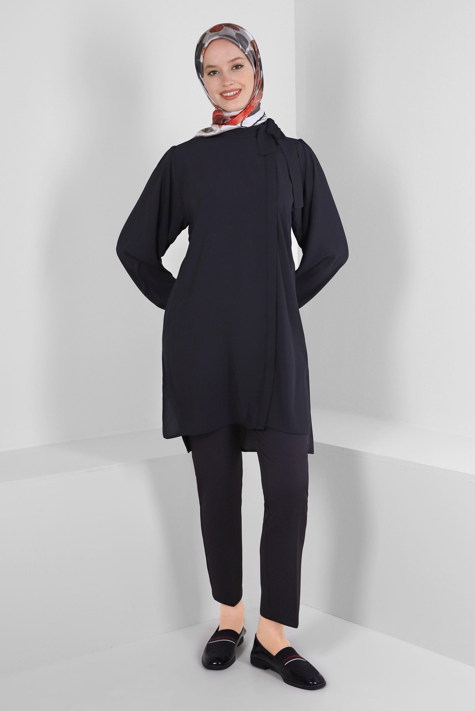 Tesettür giyim SİYAH DAR PAÇA ÇİFT DÜĞMELİ PANTOLON 70505