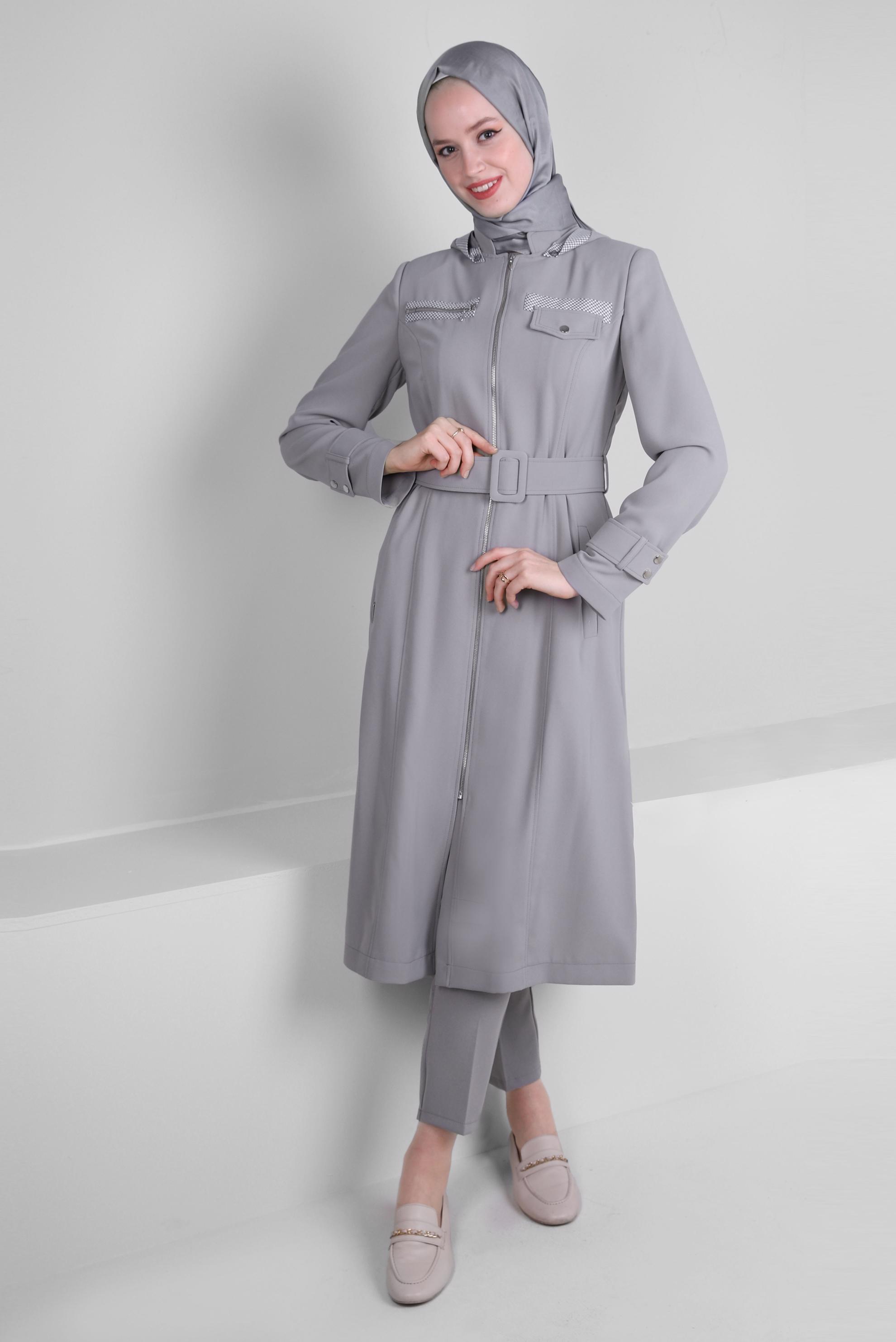 Tesettür giyim GRİ DAR PAÇA ÇİFT DÜĞMELİ PANTOLON 70505