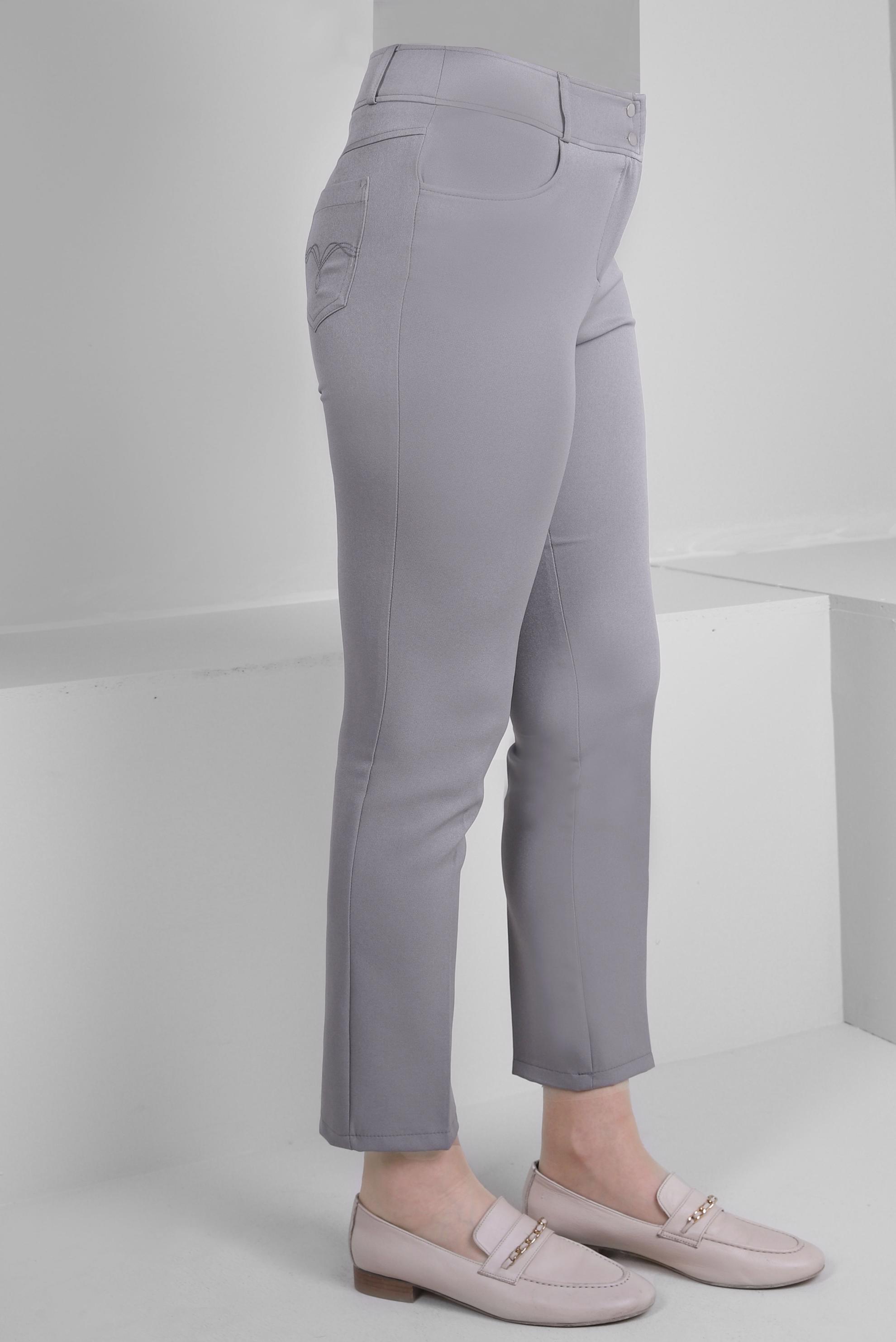 Tesettür giyim GRİ DAR PAÇA ÇİFT DÜĞMELİ PANTOLON 70505