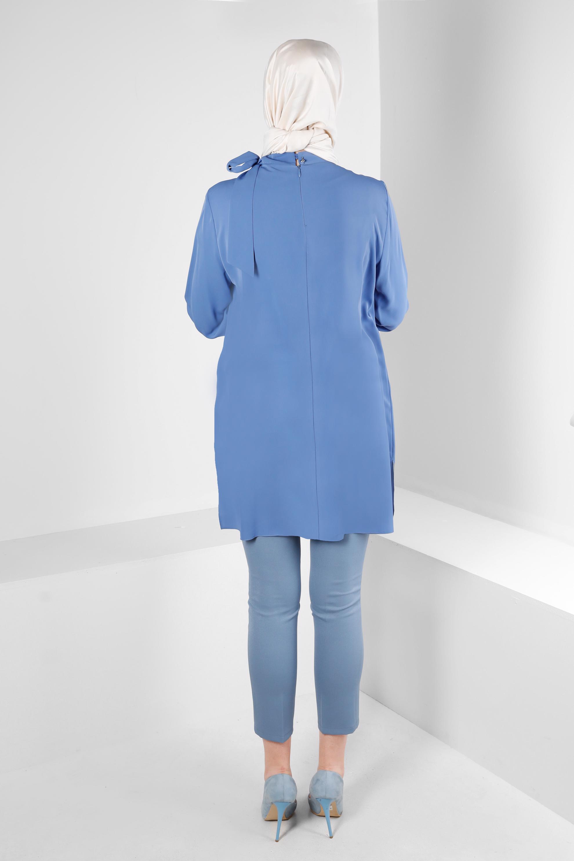 Tesettür giyim MAVİ DAR PAÇA ÇİFT DÜĞMELİ PANTOLON 70505